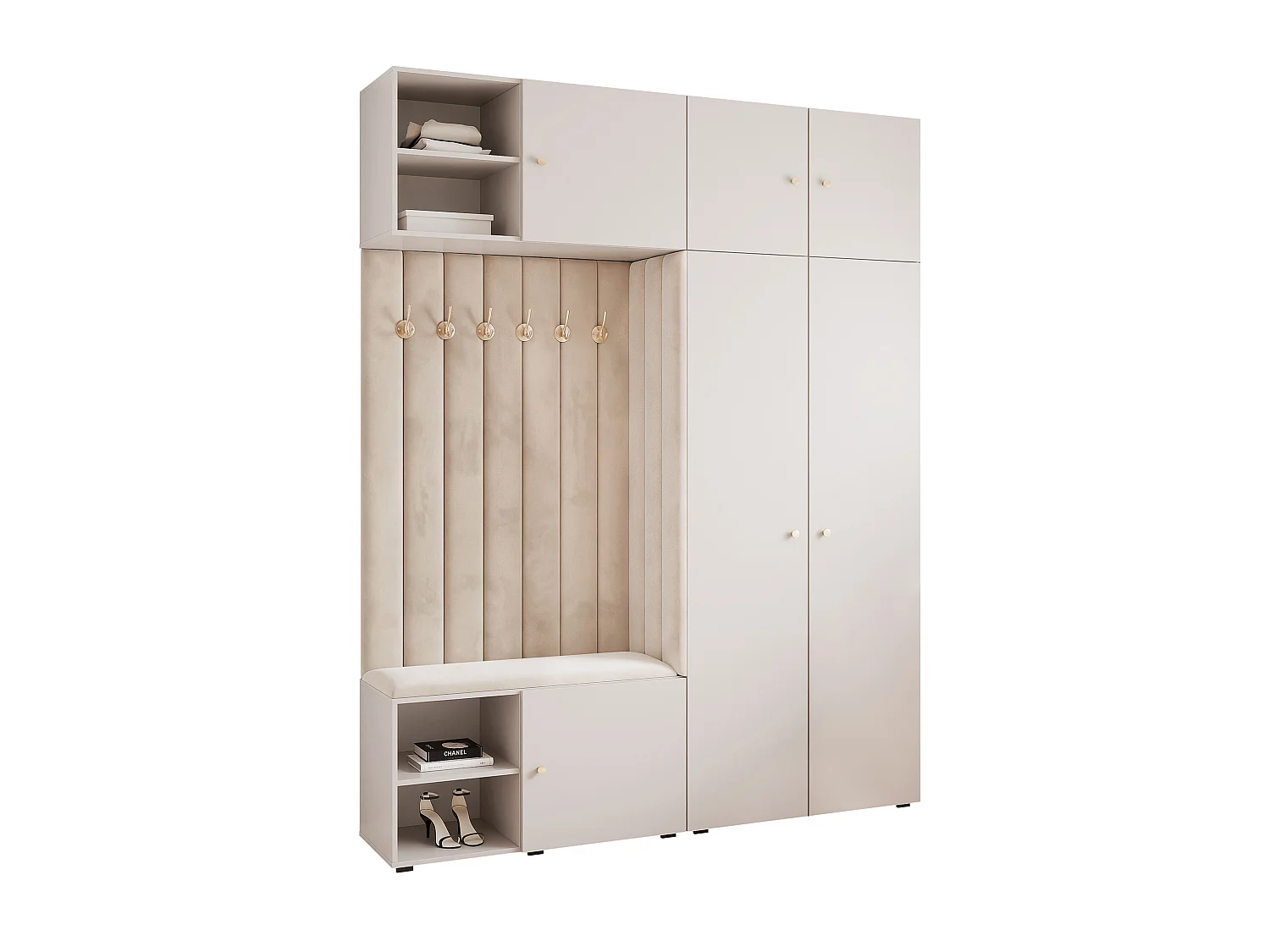 Garderobe Aria 190 cm Kasjmier Gestoffeerd Muisgrijs Soft-Close Grepen Goud