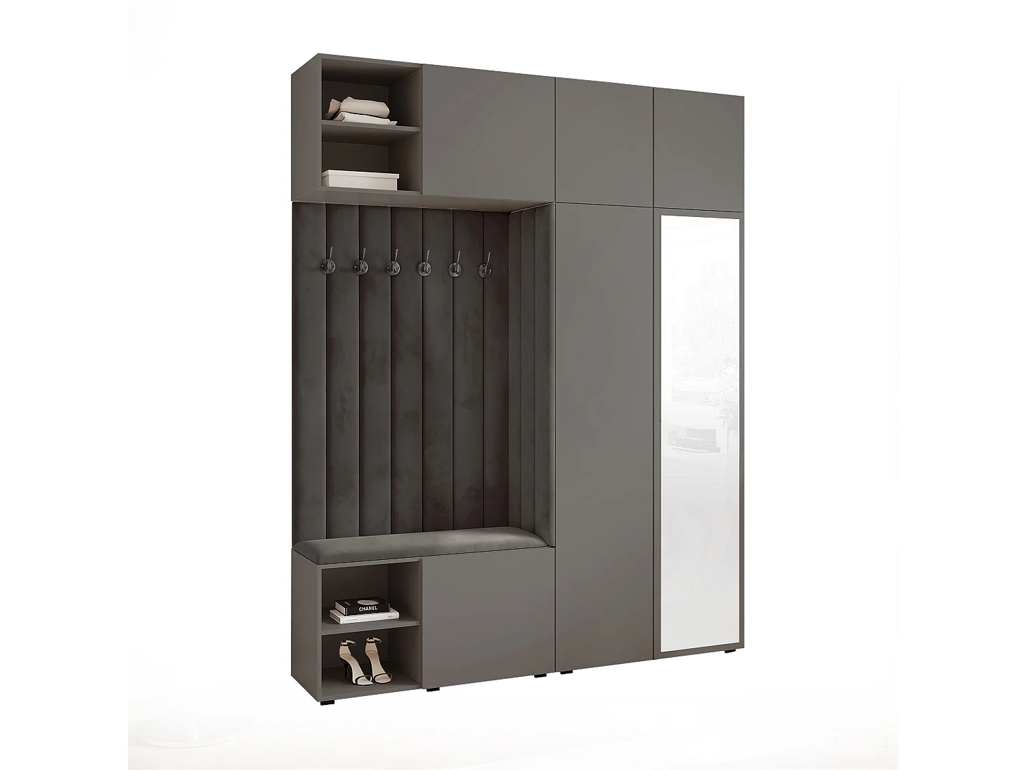 Garderobe Aria 190 cm Grijs Gestoffeerd Antraciet Soft-Close Push-to-Open