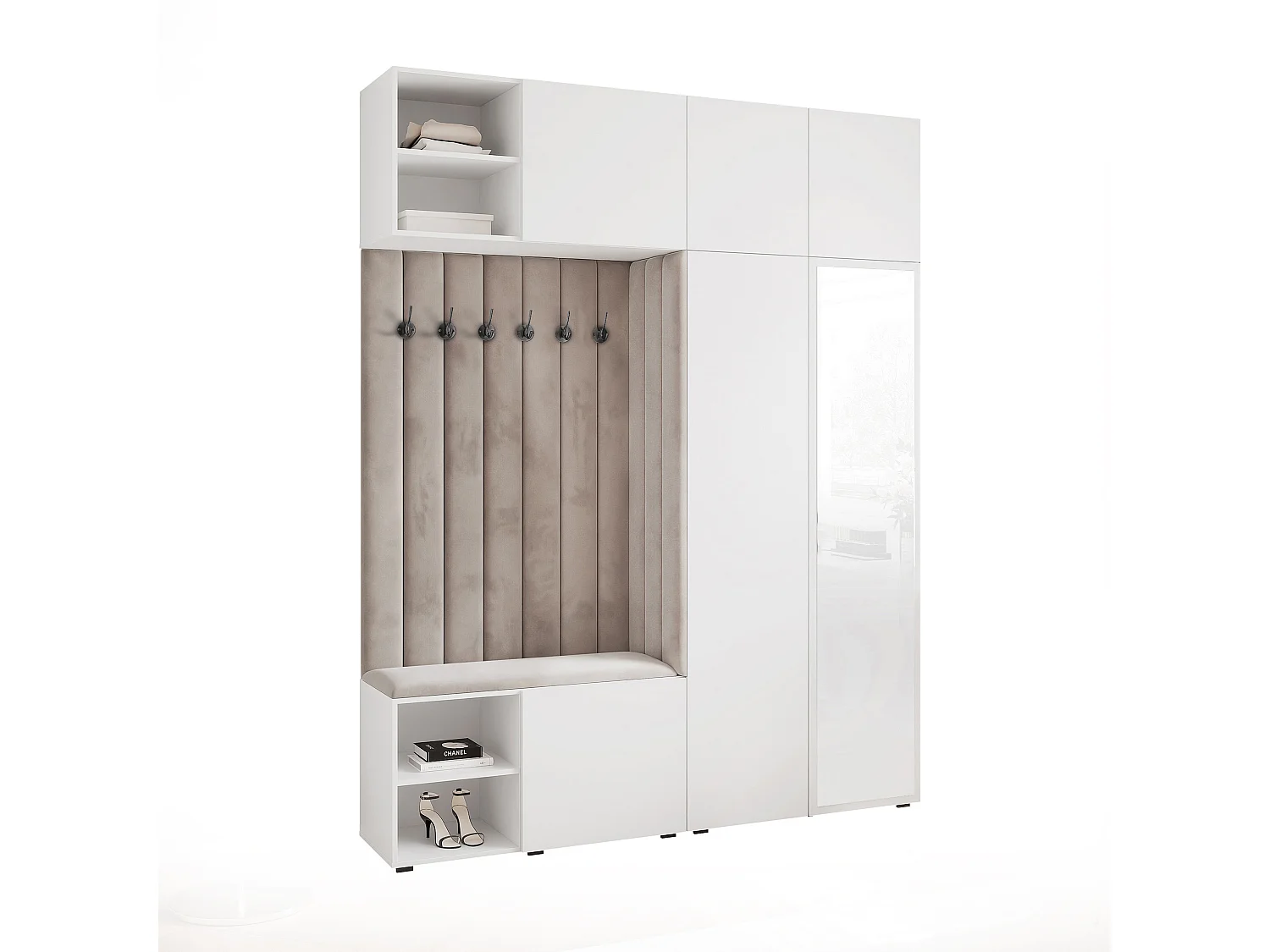 Garderobe Aria 190 cm Wit Gestoffeerd Lichtgrau Soft-Close Push-to-Open