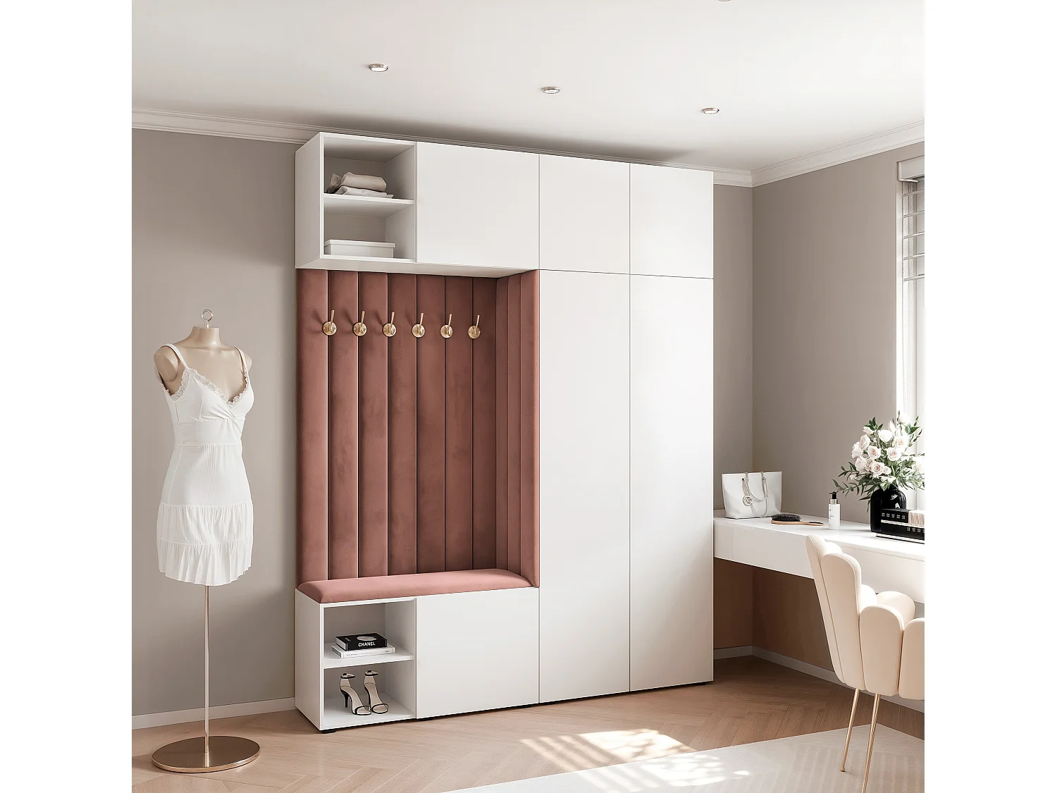 Garderobe Aria 190 cm Wit Gestoffeerd Roest Soft-Close Push-to-Open