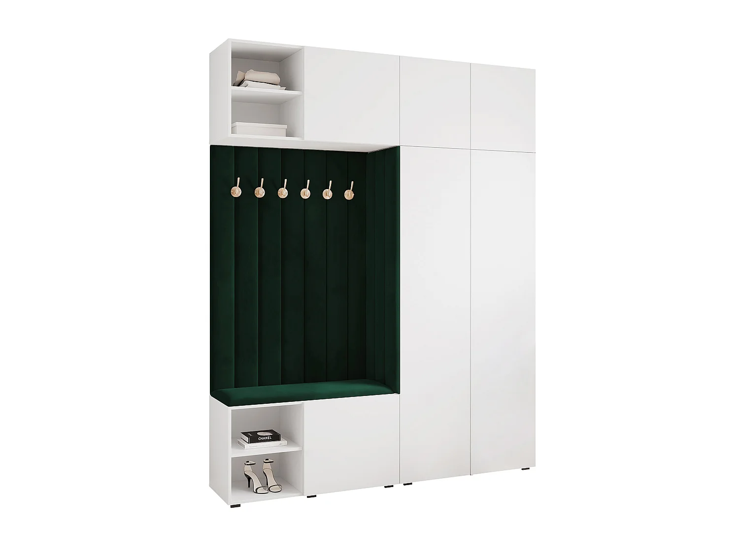 Garderobe Aria 190 cm Wit Gestoffeerd Donkergroen Soft-Close Push-to-Open
