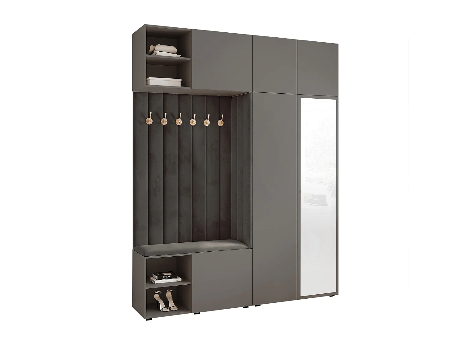 Garderobe Aria 190 cm Grijs Gestoffeerd Antraciet Soft-Close Push-to-Open