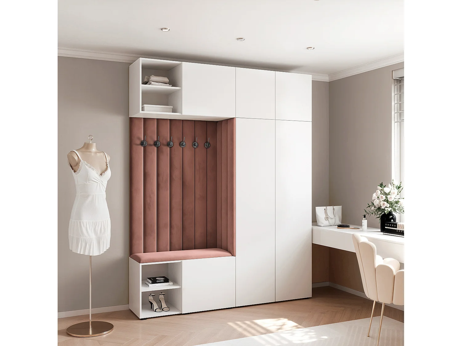 Garderobe Aria 190 cm Wit Gestoffeerd Roest Soft-Close Push-to-Open