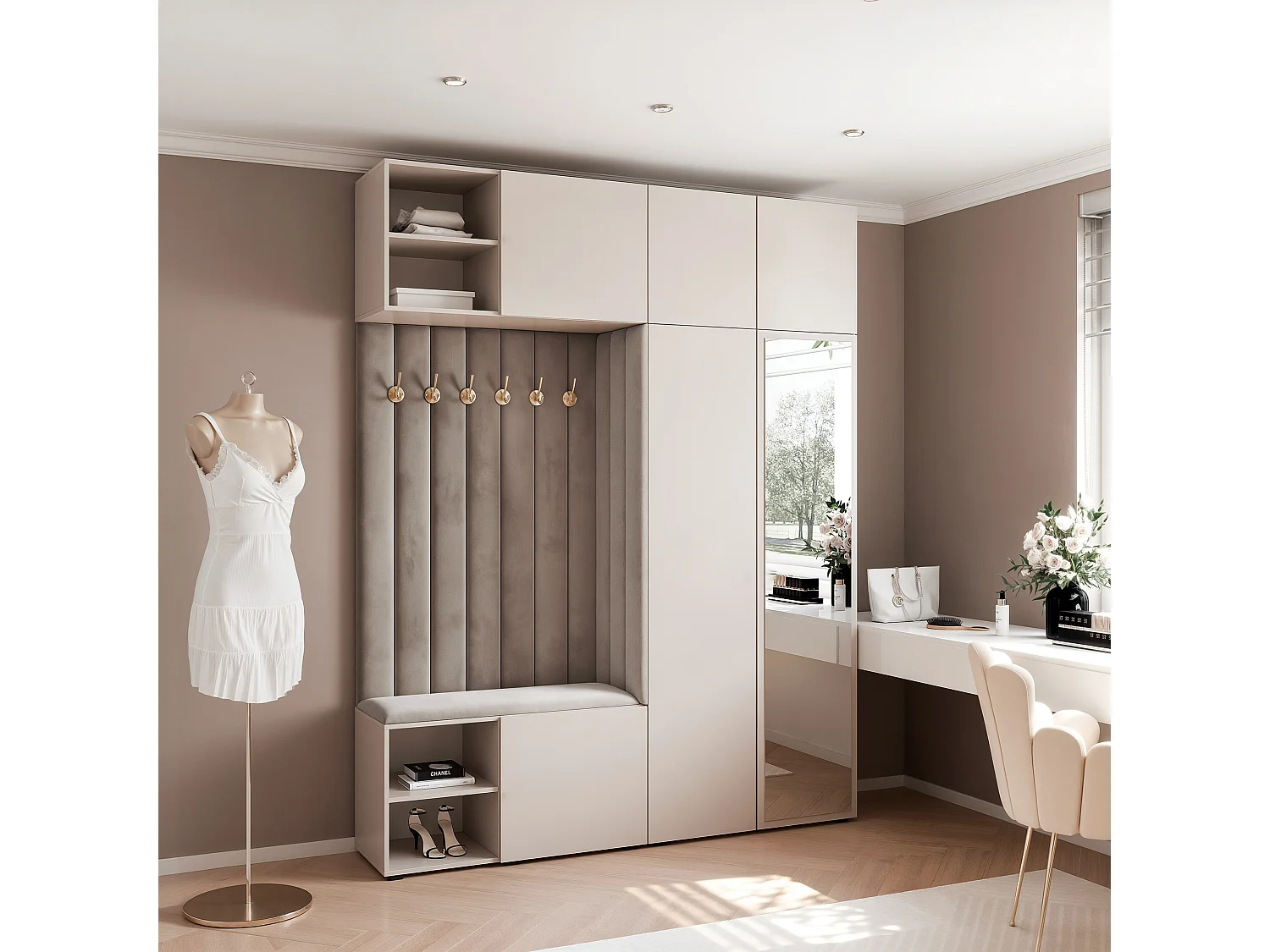 Garderobe Aria 190 cm Kasjmier Gestoffeerd Muisgrijs Soft-Close Push-to-Open