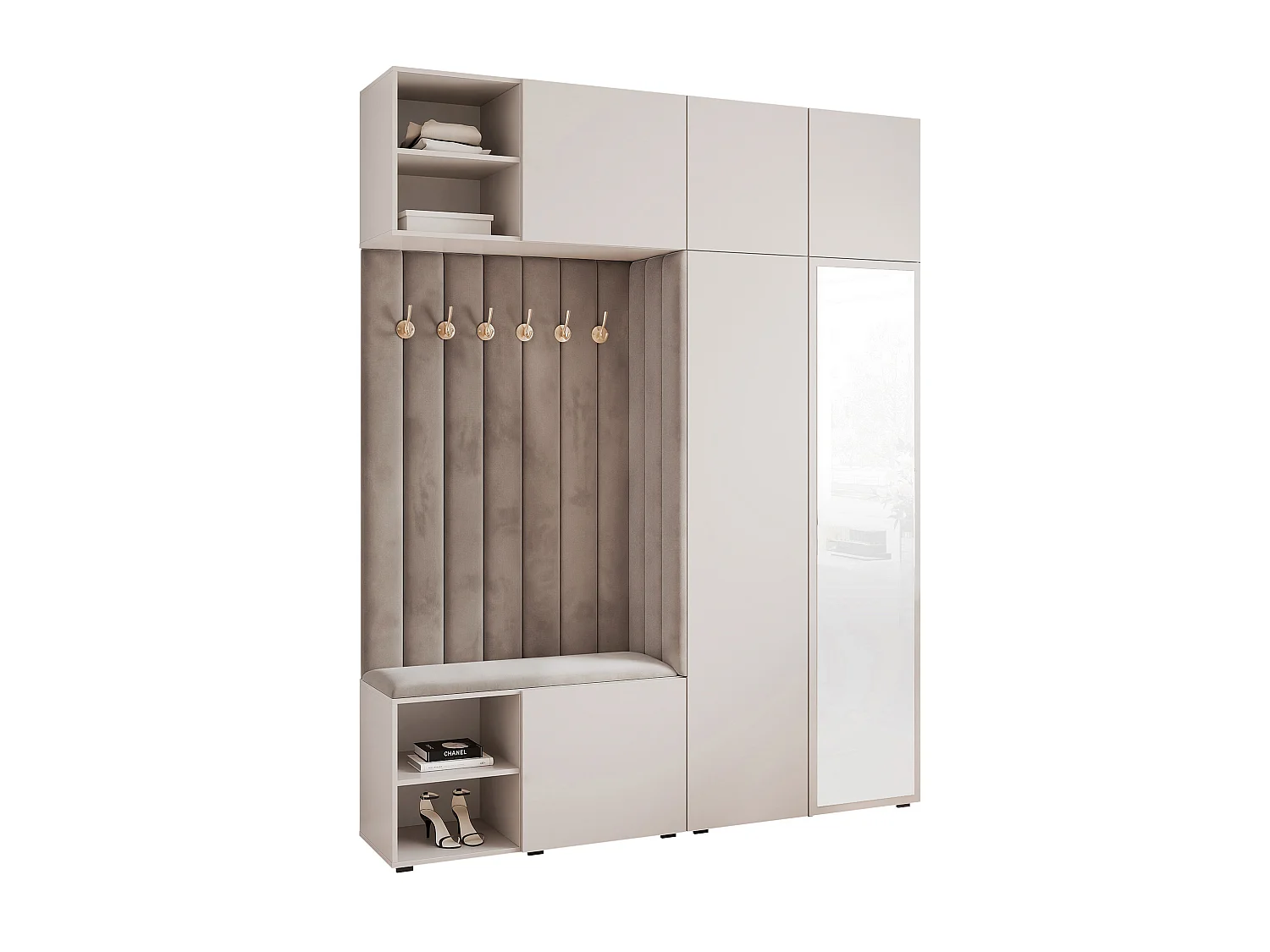 Garderobe Aria 190 cm Kasjmier Gestoffeerd Muisgrijs Soft-Close Push-to-Open