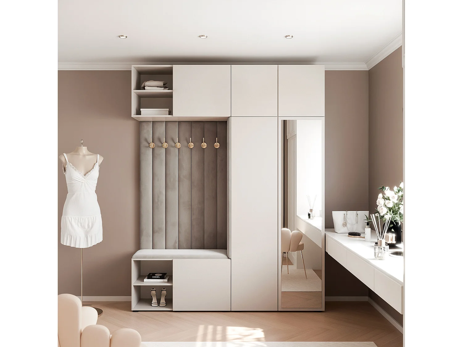 Garderobe Aria 190 cm Kasjmier Gestoffeerd Muisgrijs Soft-Close Push-to-Open