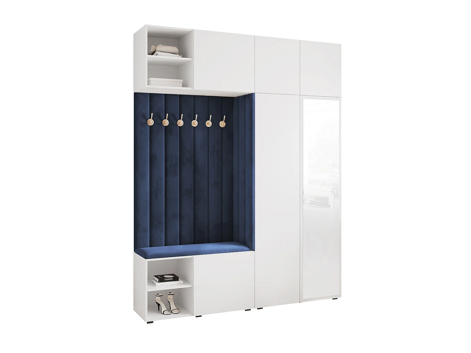 Garderobe Aria 190 cm Wit Gestoffeerd Atlantisch Blauw Soft-Close Push-to-Open