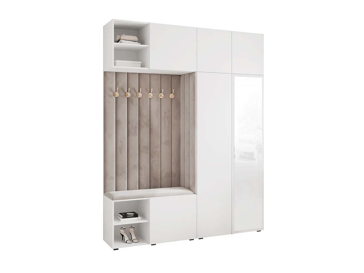 Garderobe Aria 190 cm Wit Gestoffeerd Lichtgrau Soft-Close Push-to-Open