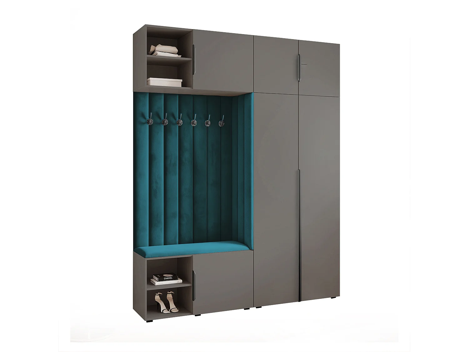 Vestiaire ARIA 4 190 cm Gris Rembourré Bleu Marine Soft-Close Poignées Hexa Noir