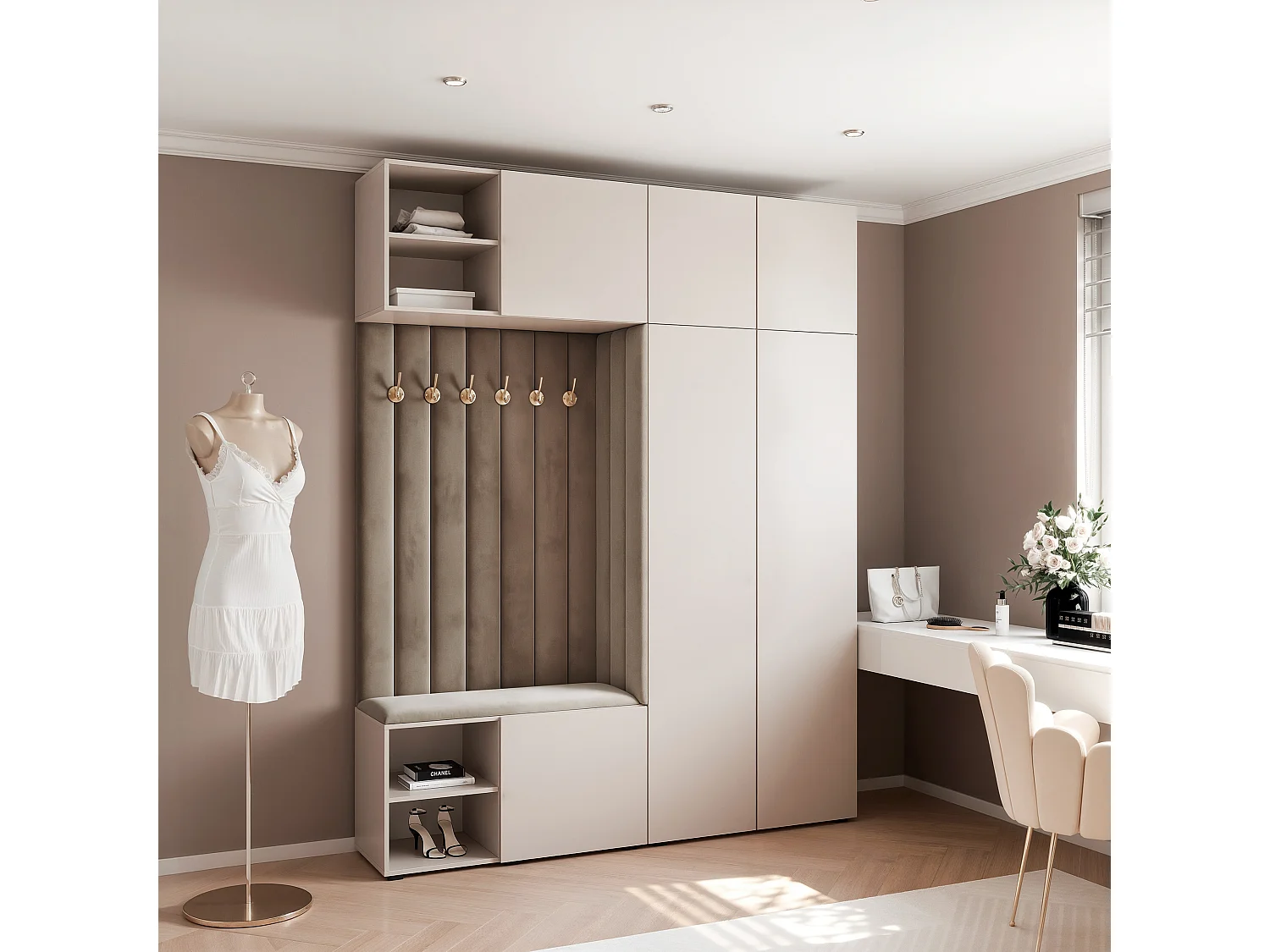 Garderobe Aria 190 cm Kasjmier Gestoffeerd Taupe Soft-Close Push-to-Open