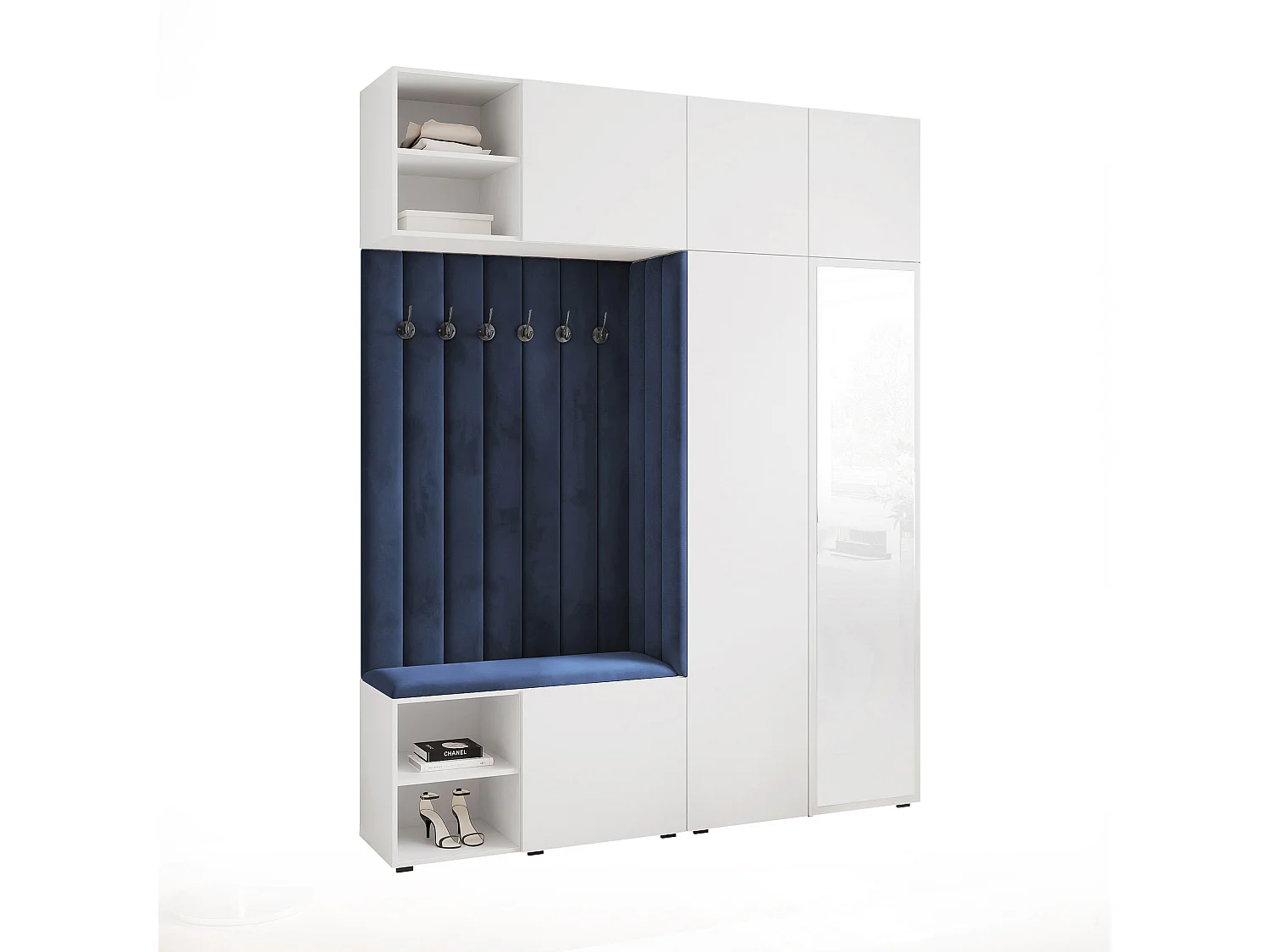Garderobe Aria 190 cm Wit Gestoffeerd Atlantisch Blauw Soft-Close Push-to-Open