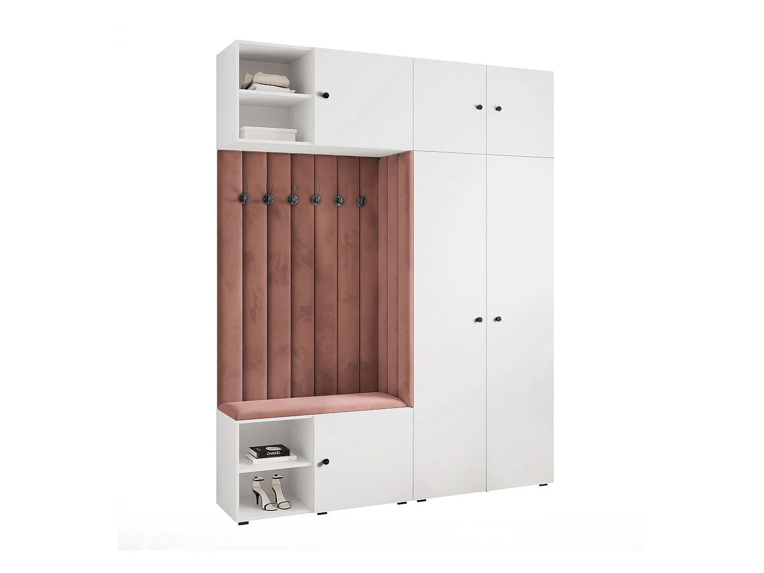Vestiaire ARIA 4 190 cm Blanc Rembourré Rouille Soft-Close Poignées bouton Noir