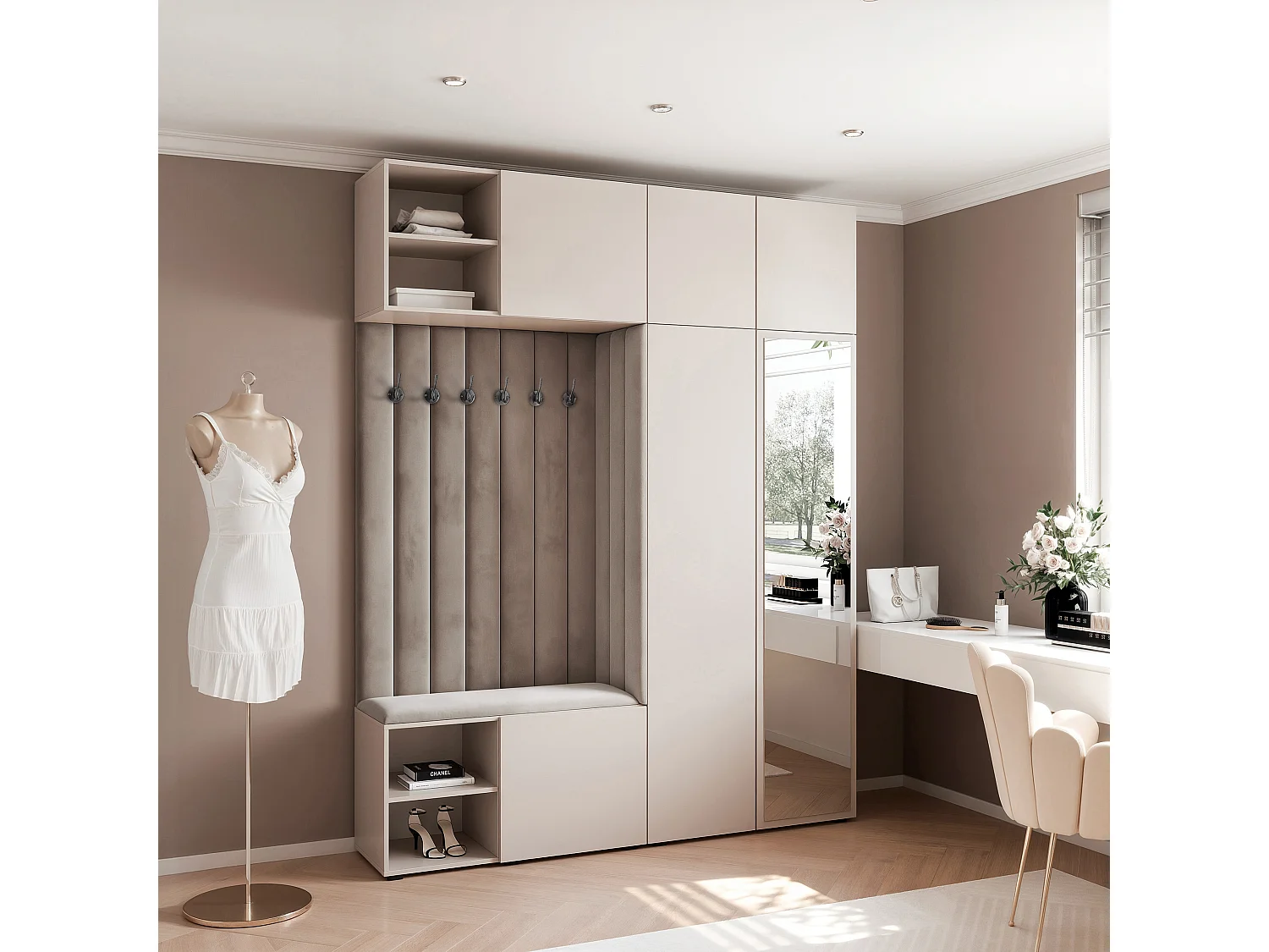Garderobe Aria 190 cm Kasjmier Gestoffeerd Muisgrijs Soft-Close Push-to-Open