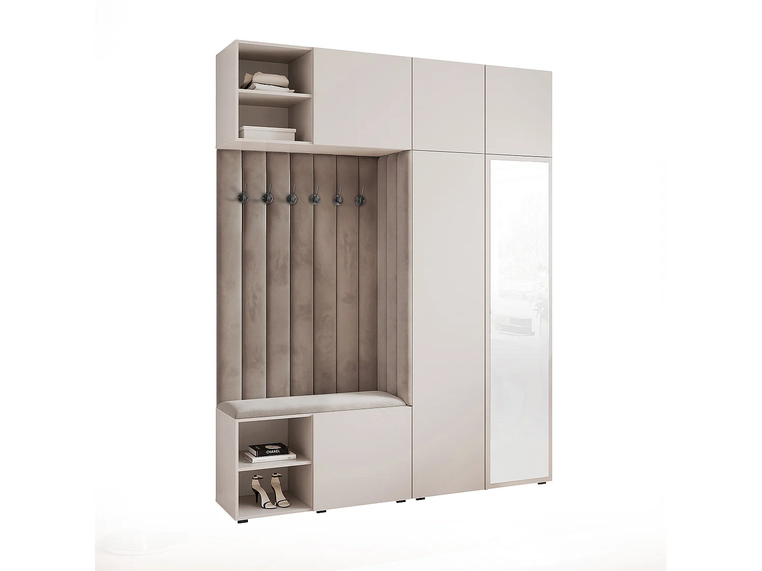 Garderobe Aria 190 cm Kasjmier Gestoffeerd Muisgrijs Soft-Close Push-to-Open
