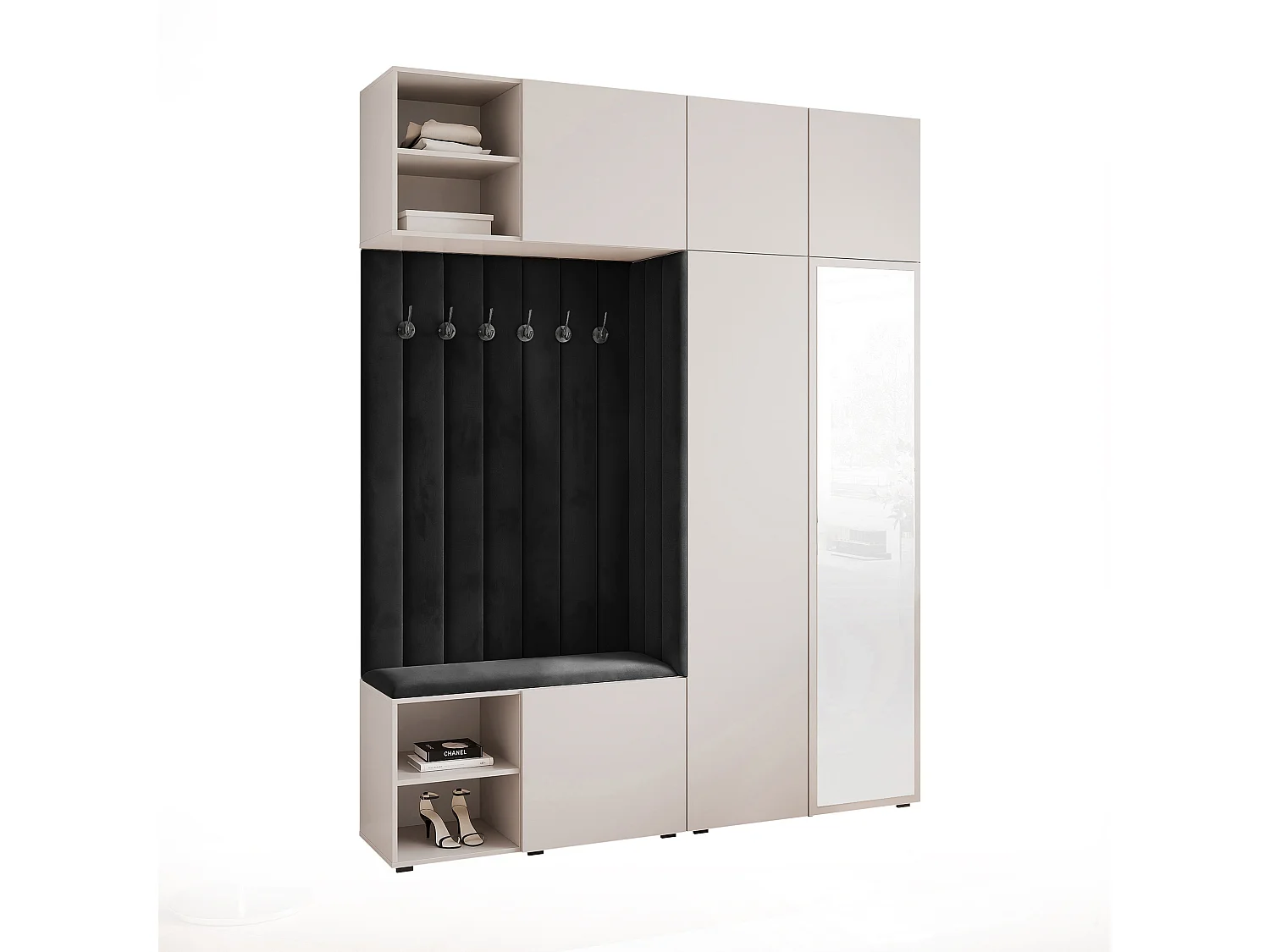 Garderobe Aria 190 cm Kasjmier Gestoffeerd Zwart Soft-Close Push-to-Open