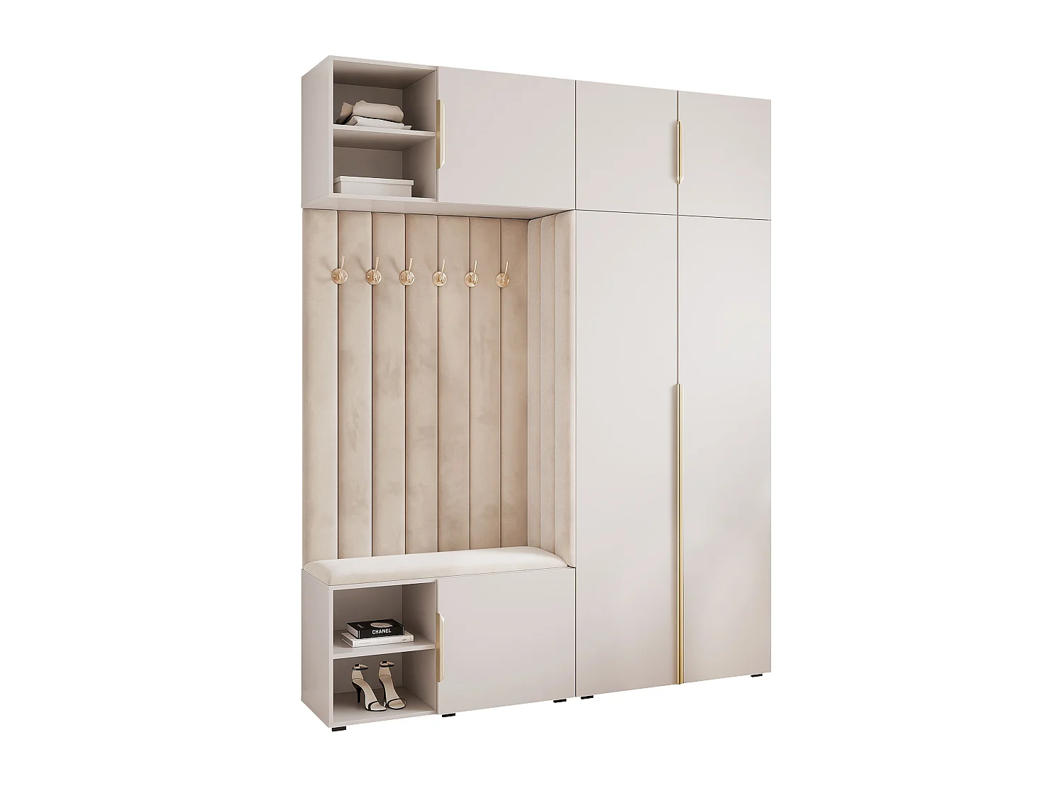Vestiaire ARIA 4 190 cm Cachemire Rembourré Cachemire Soft-Close Poignées Hexa Doré