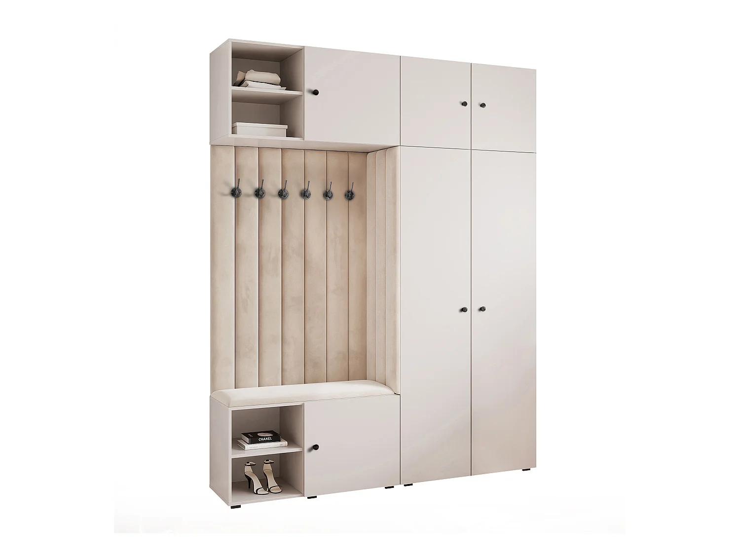 Vestiaire ARIA 4 190 cm Cachemire Rembourré Cachemire avec Miroir Soft-Close Poignées bouton Noir