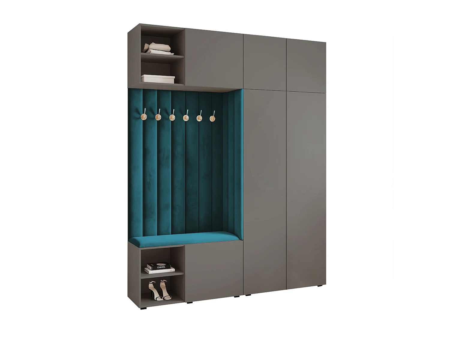 Garderobe Aria 190 cm Grijs Gestoffeerd Marineblauw Soft-Close Push-to-Open