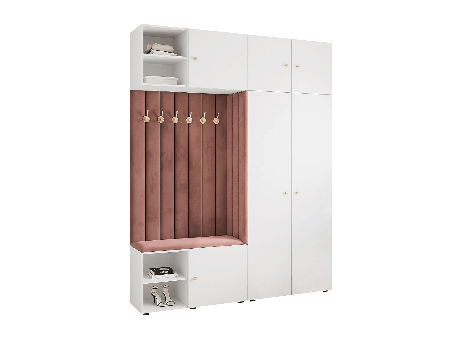Garderobe Aria 190 cm Wit Gestoffeerd Roest Soft-Close Grepen Goud