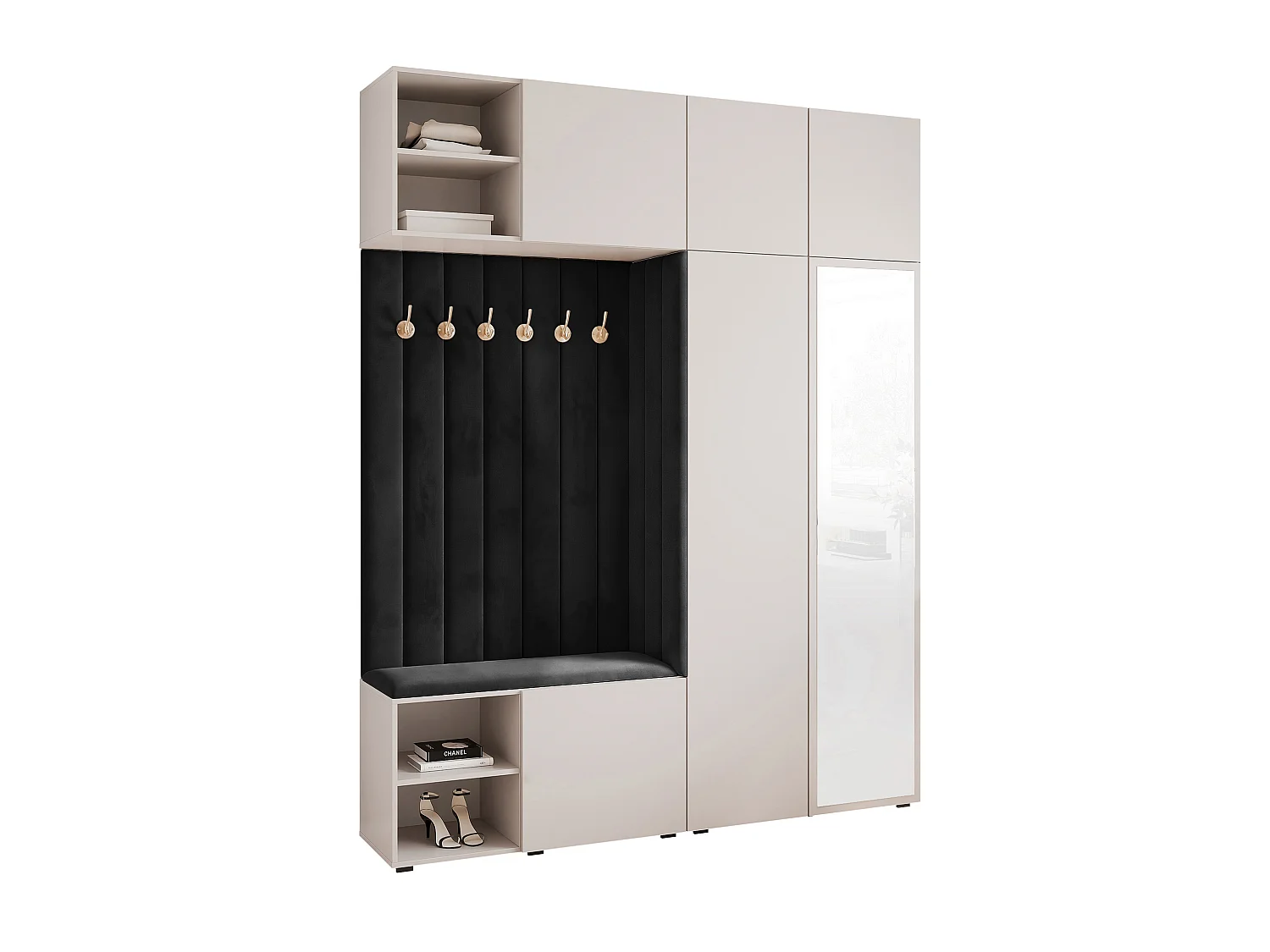 Garderobe Aria 190 cm Kasjmier Gestoffeerd Zwart Soft-Close Push-to-Open