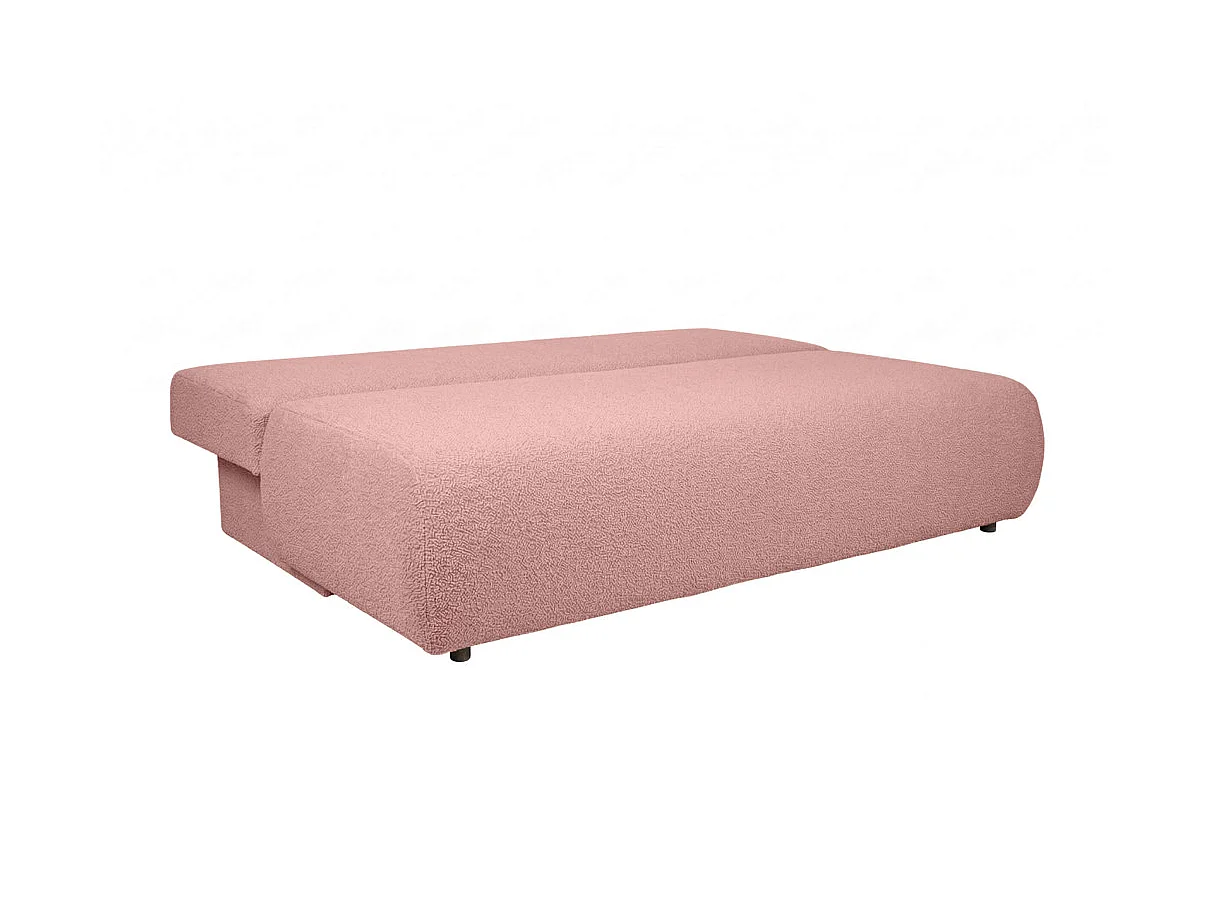 Canapé convertible 3 places avec coffre en tissu bouclette rose VELUTO