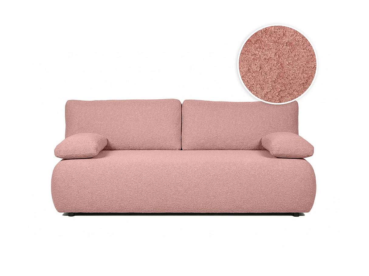 Canapé convertible 3 places avec coffre en tissu bouclette rose VELUTO