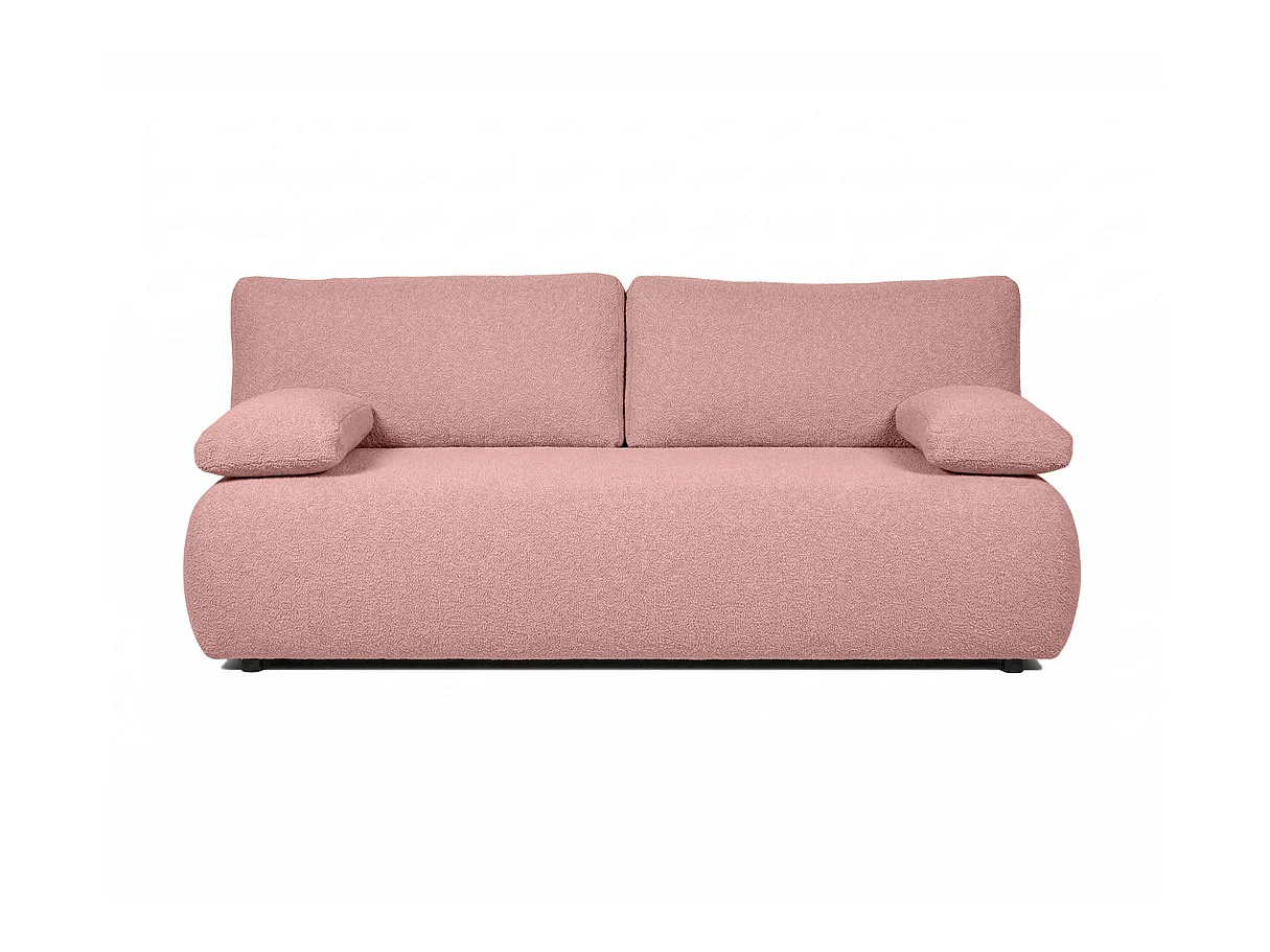 Canapé convertible 3 places avec coffre en tissu bouclette rose VELUTO