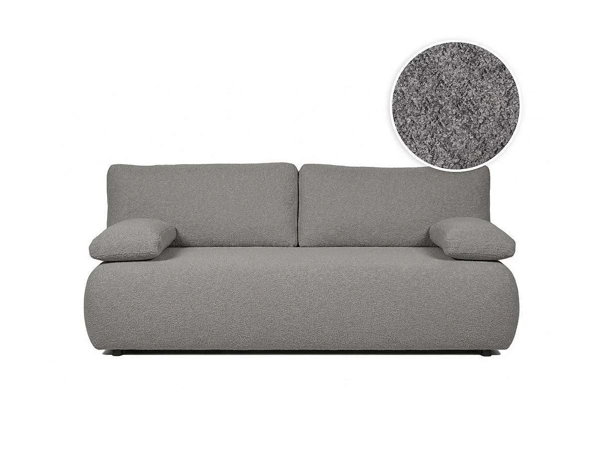 Canapé convertible 3 places avec coffre en tissu bouclette gris VELUTO