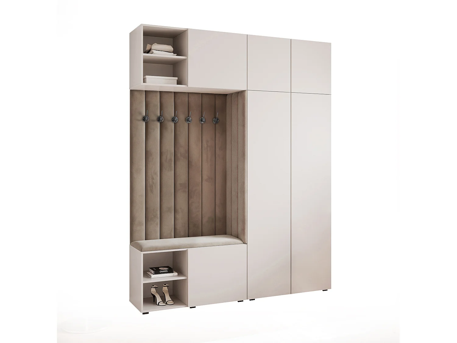 Garderobe Aria 190 cm Kasjmier Gestoffeerd Taupe Soft-Close Push-to-Open
