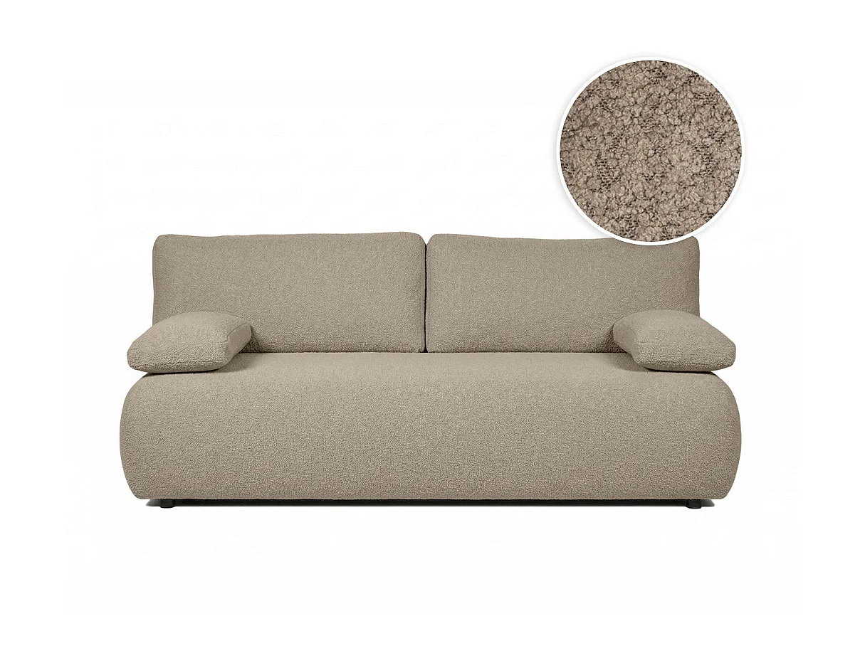 Canapé convertible 3 places avec coffre en tissu bouclette taupe VELUTO