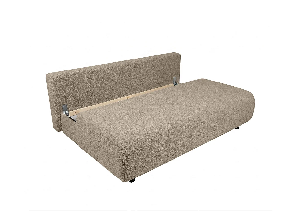 Canapé convertible 3 places avec coffre en tissu bouclette taupe VELUTO