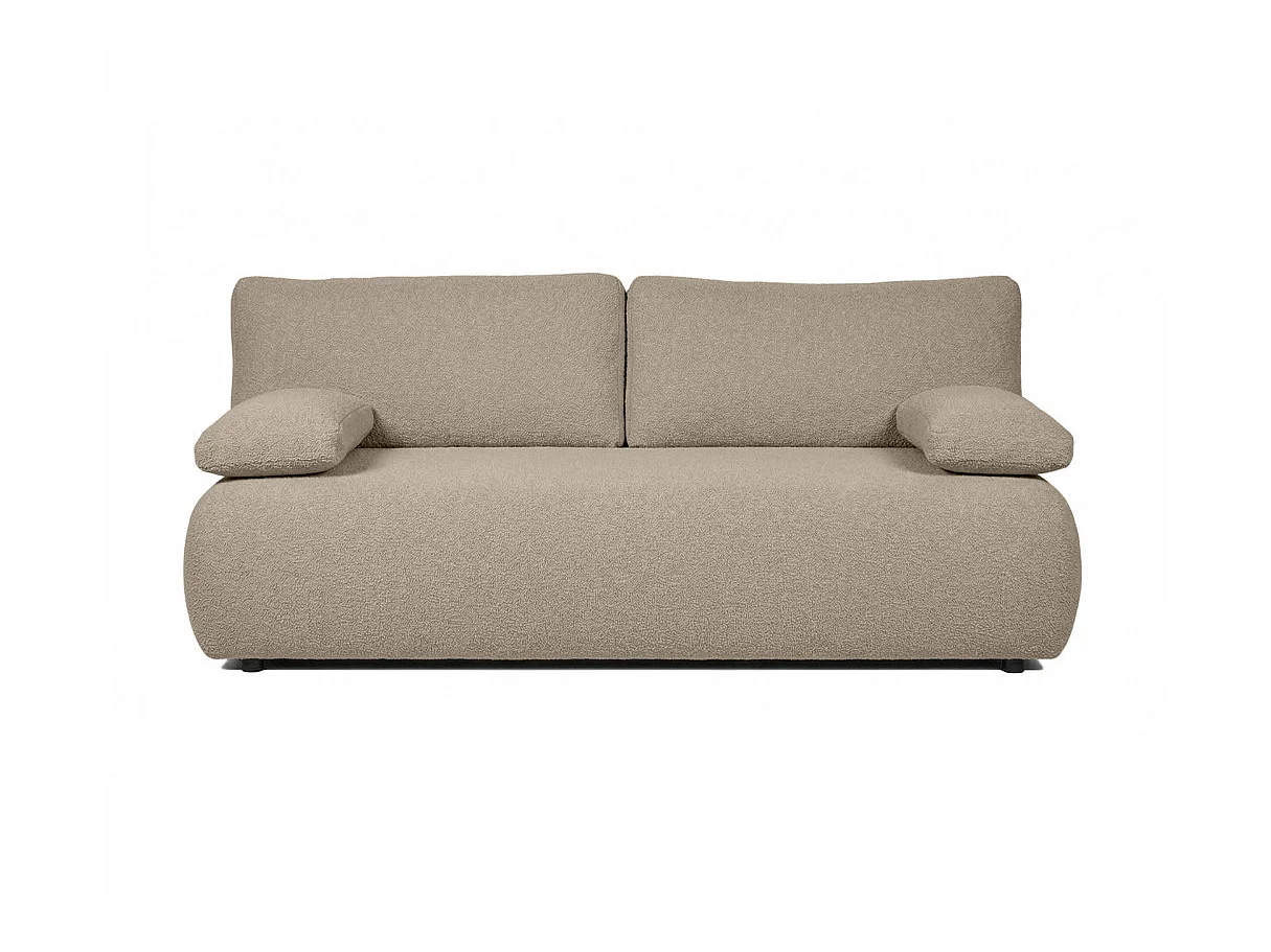 Canapé convertible 3 places avec coffre en tissu bouclette taupe VELUTO