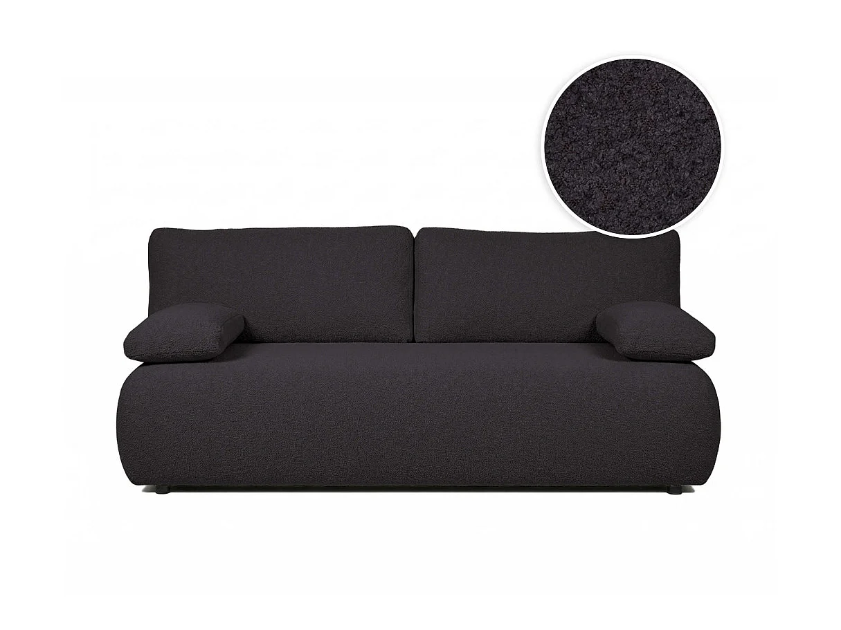Canapé convertible 3 places avec coffre en tissu bouclette gris anthracite VELUTO