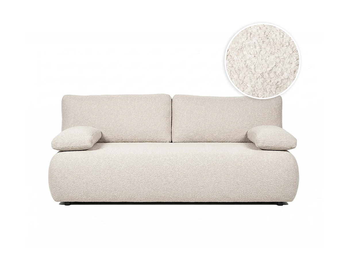 Canapé convertible 3 places avec coffre en tissu bouclette blanc VELUTO