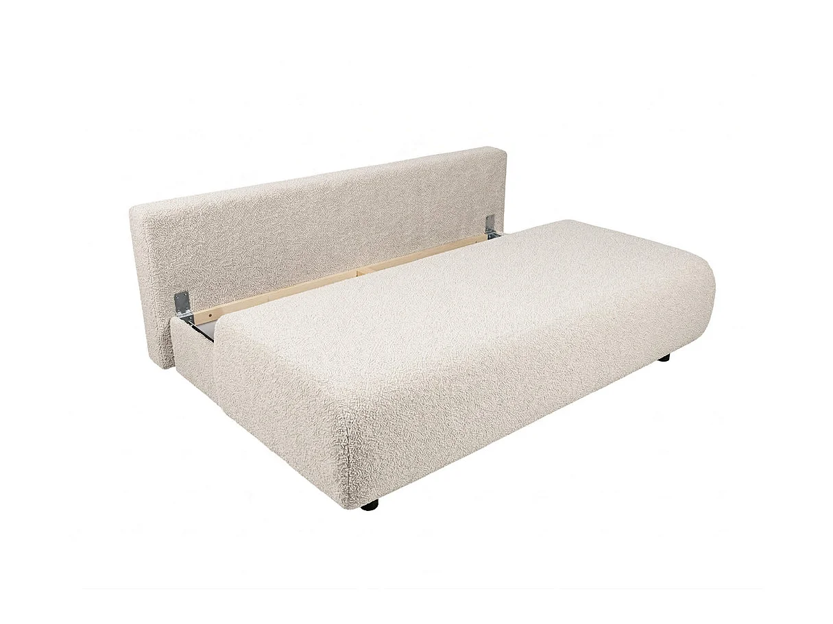 Canapé convertible 3 places avec coffre en tissu bouclette blanc VELUTO