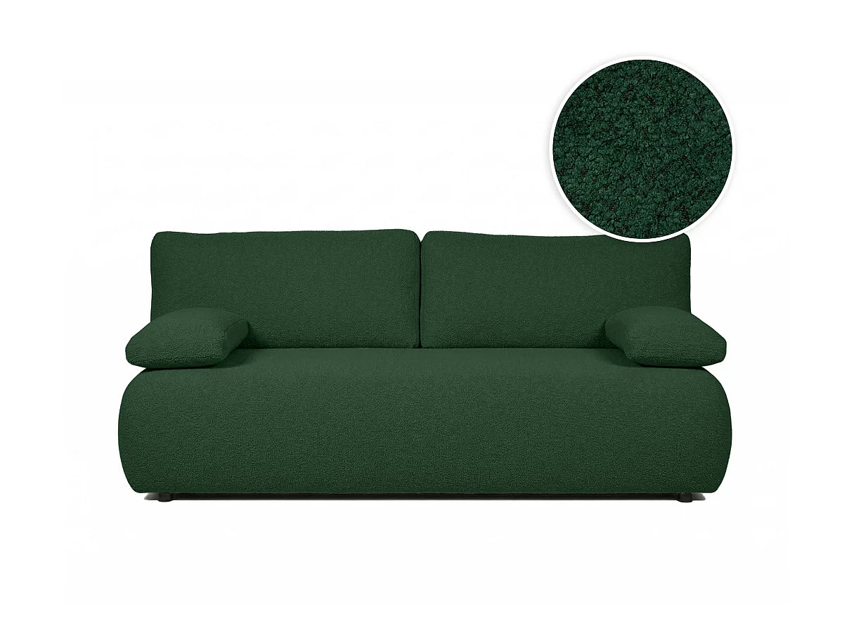 Canapé convertible 3 places avec coffre en tissu bouclette vert VELUTO