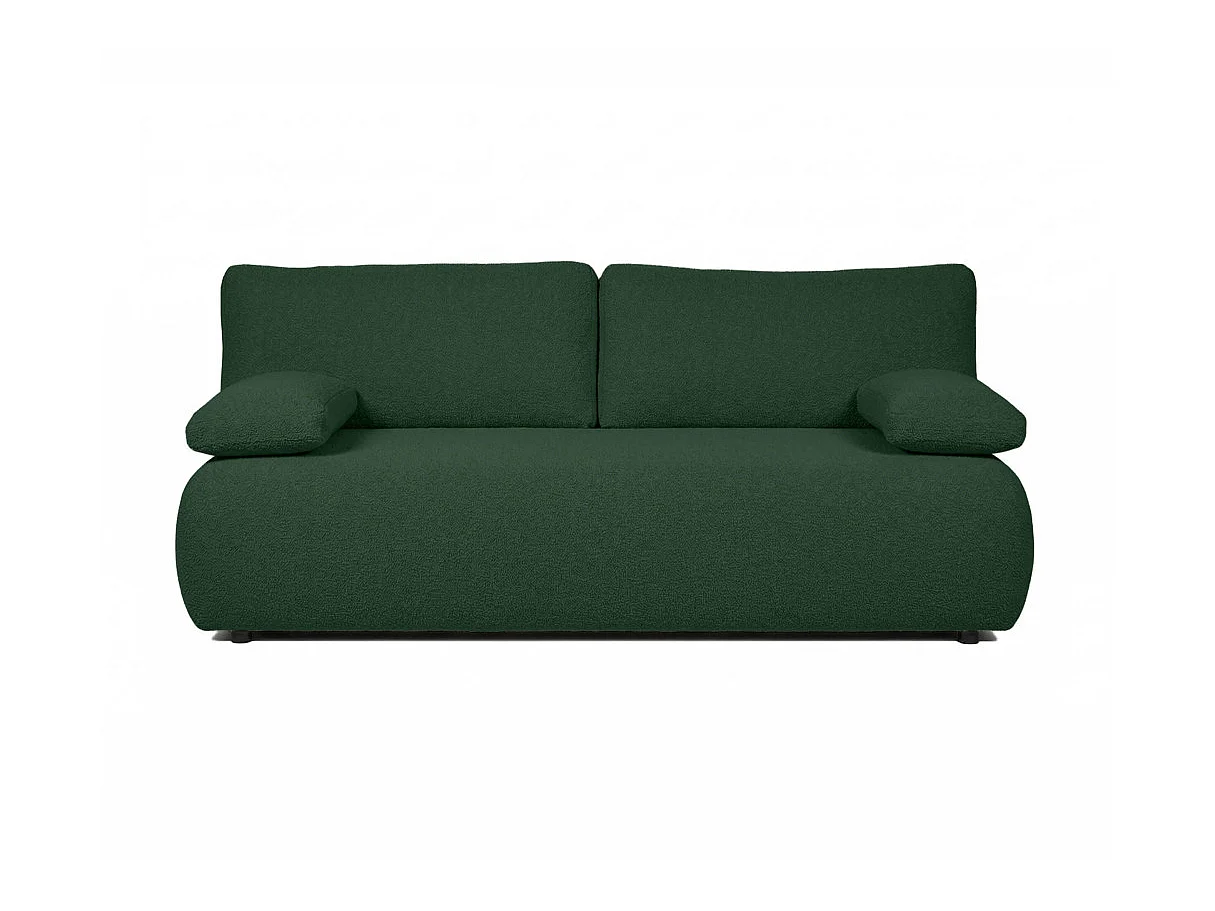 Canapé convertible 3 places avec coffre en tissu bouclette vert VELUTO