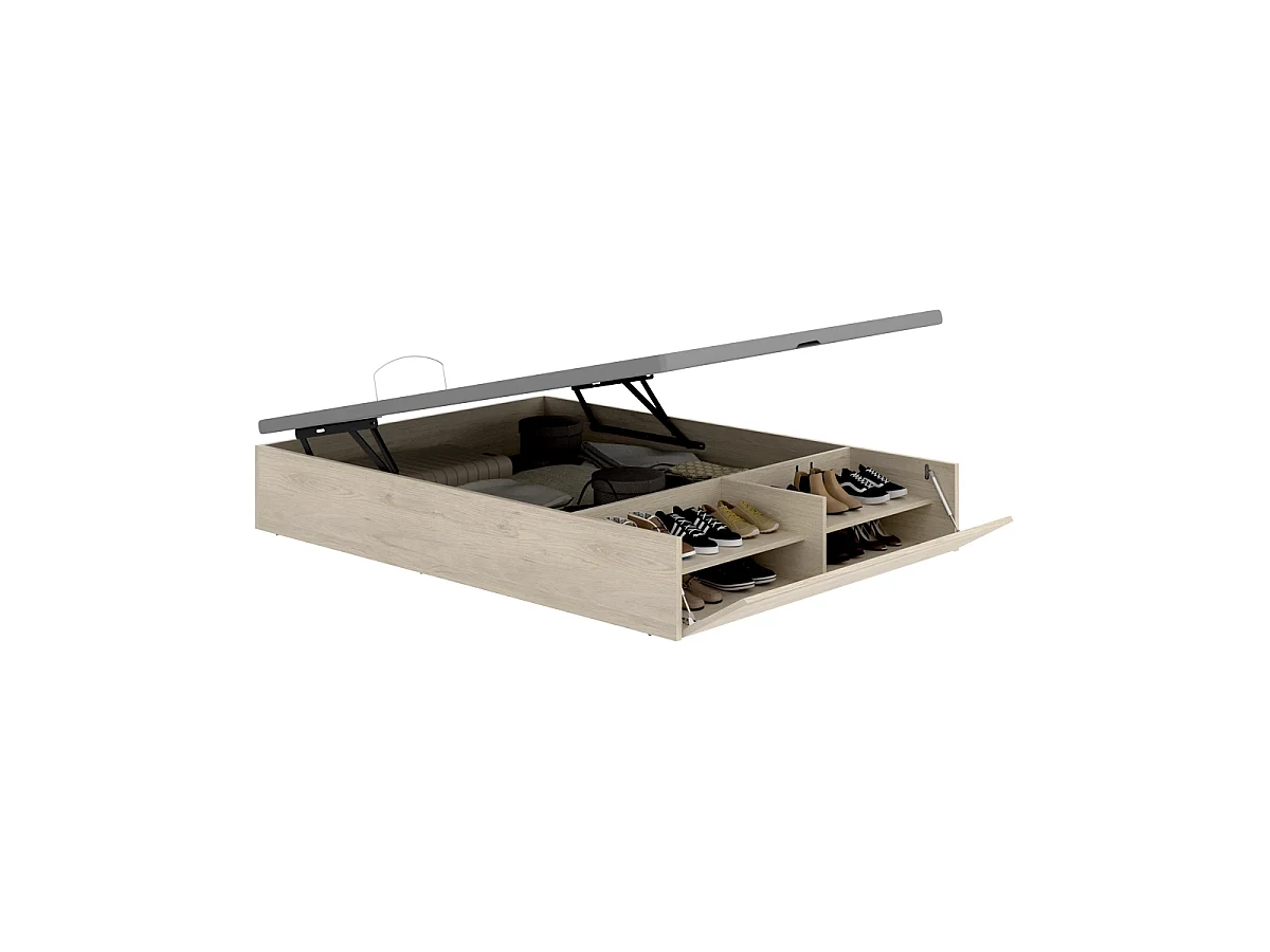 Pack ahorro matrimonio Canapé con zapatero Lan Roble y Colchón viscoelástico y muelles Aurea 135 x 190 cm| Montaje Incluido (Solo canapé)