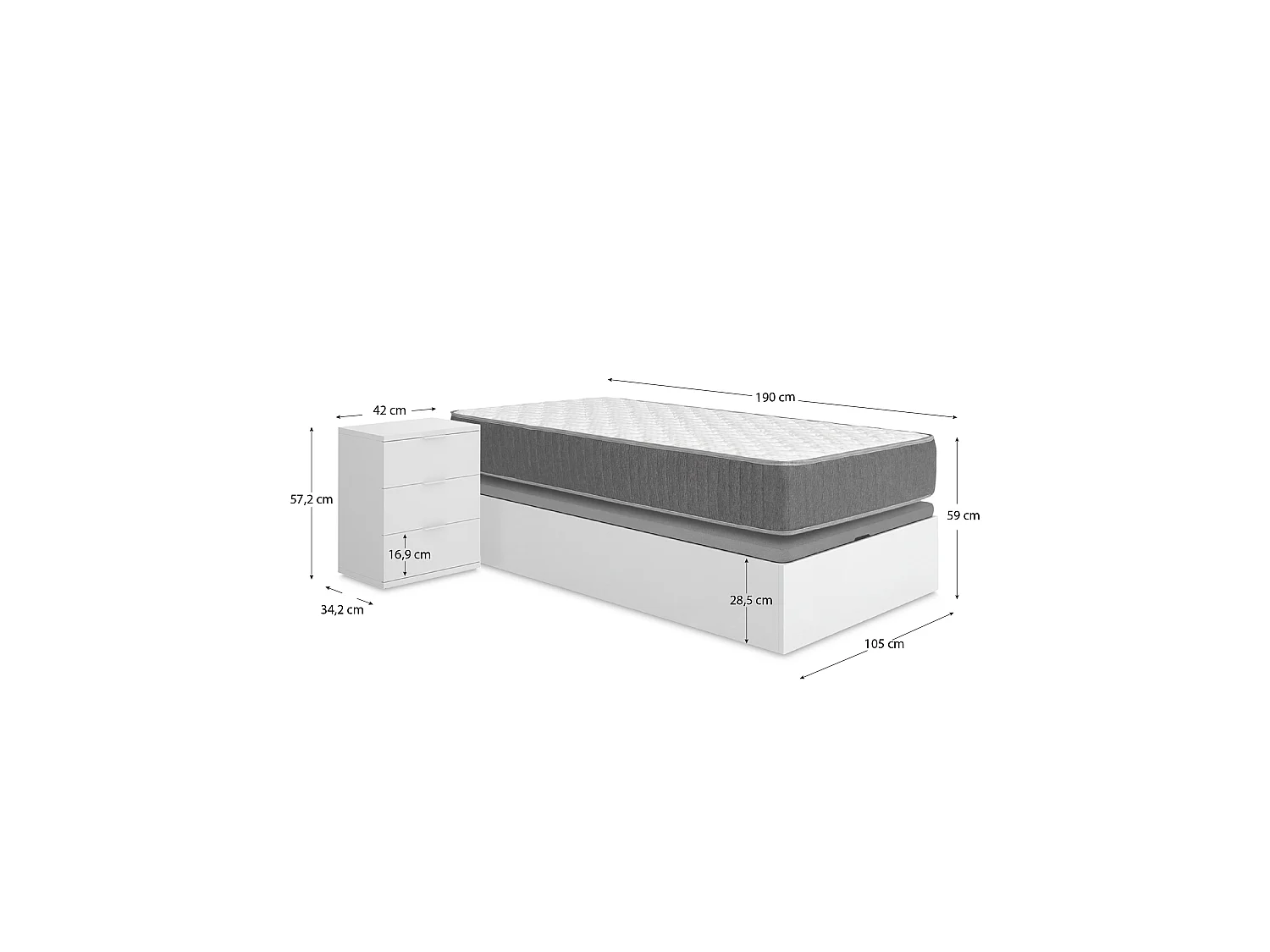 Pack ahorro juvenil Canapé Nest con Colchón Aurea 105 x 190 cm y Mesita de noche Rio| Montaje Incluido (Solo canapé)