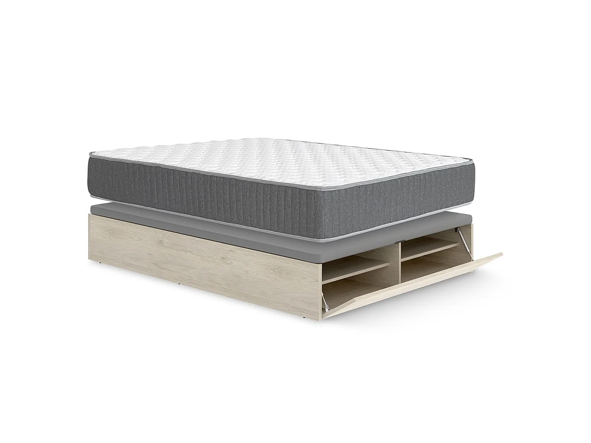 Pack ahorro matrimonio Canapé con zapatero Lan Roble y Colchón viscoelástico y muelles Aurea 150 x 190 cm| Montaje Incluido (Solo canapé)