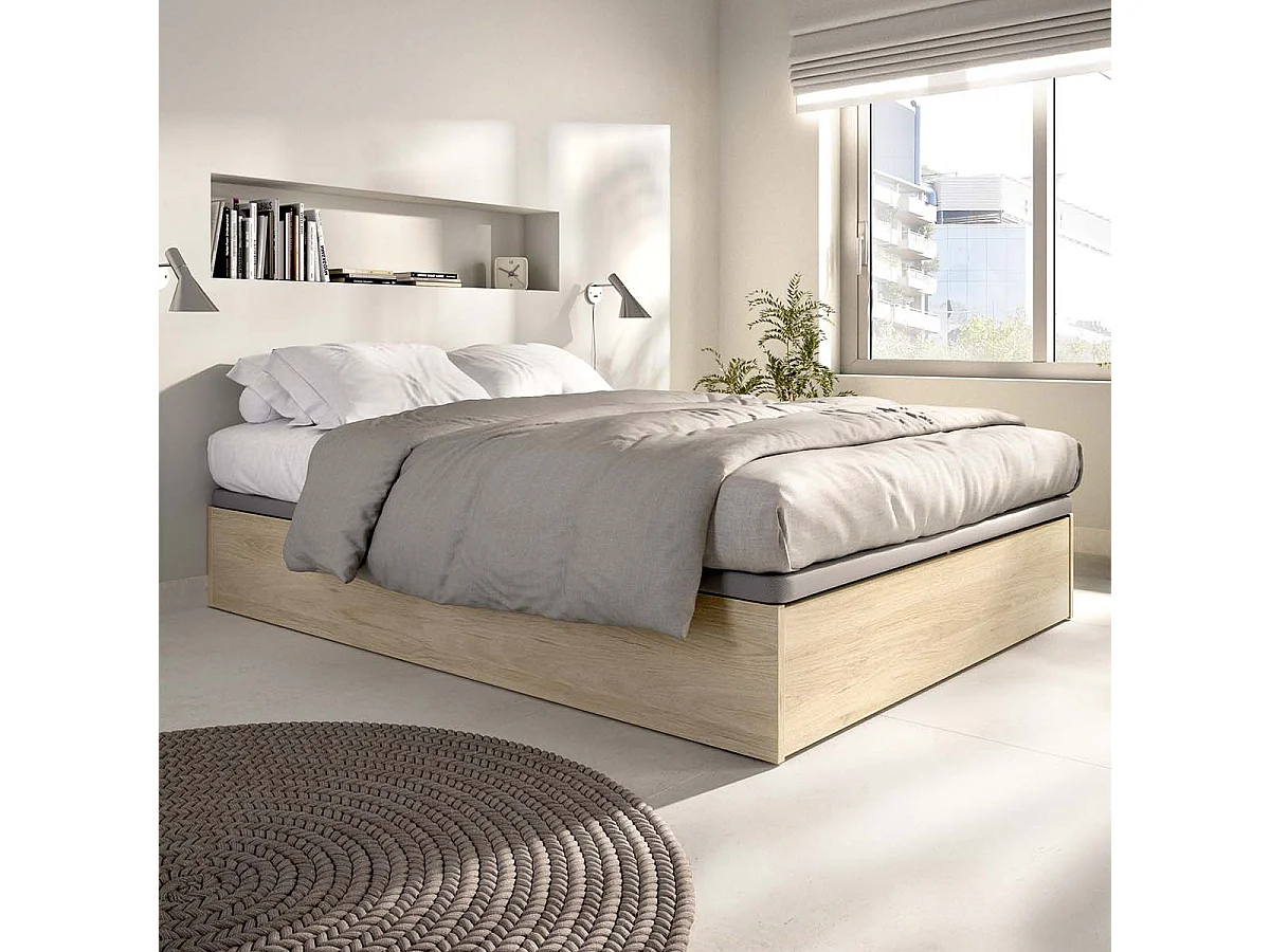 Pack ahorro matrimonio Canapé con zapatero Lan Roble y Colchón viscoelástico y muelles Aurea 150 x 190 cm| Montaje Incluido (Solo canapé)