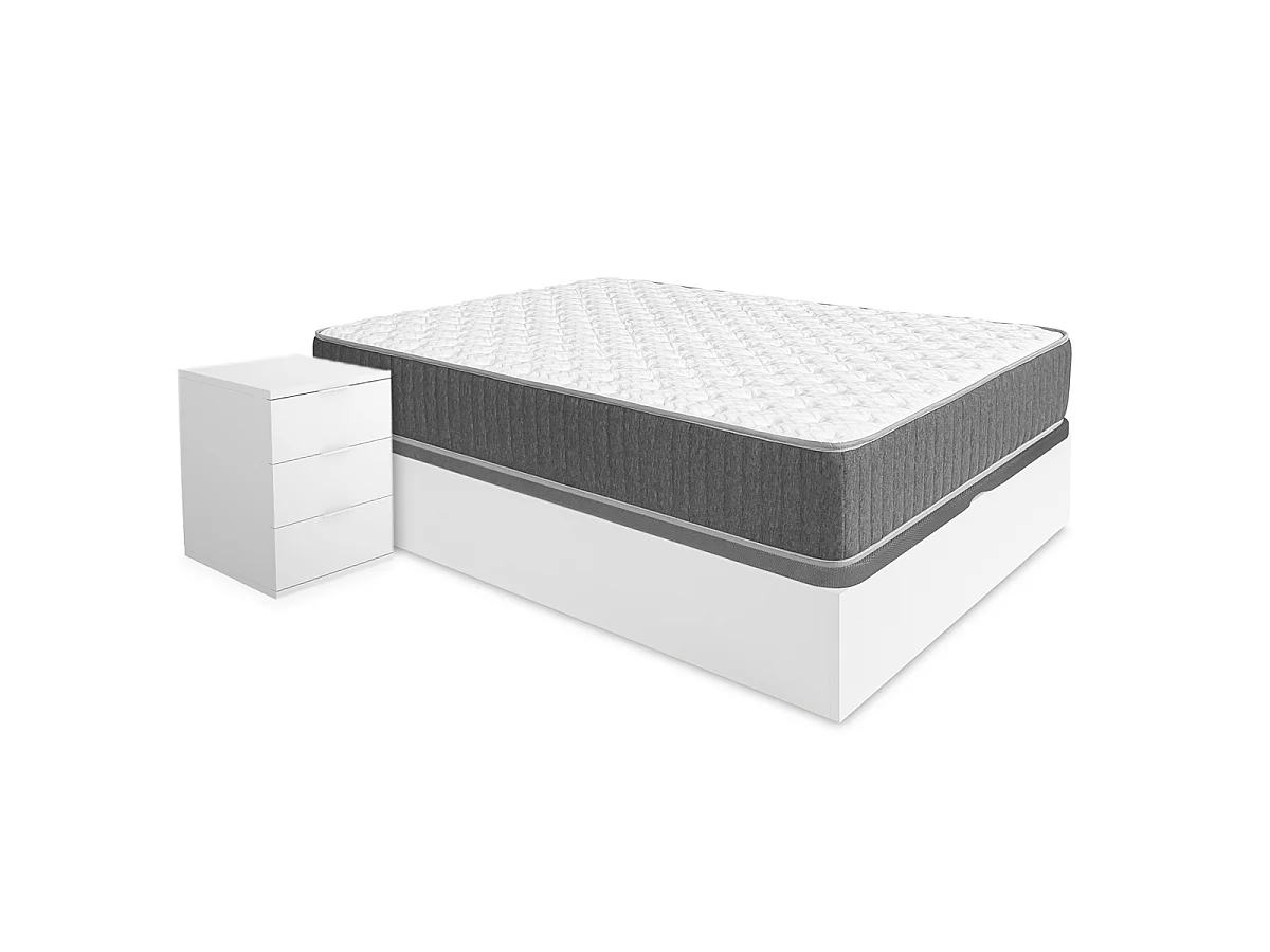 Pack ahorro matrimonio Canapé Nest con Colchón viscoelástico y muelles Aurea 150 x 190 cm y 2 Mesitas de noche Rio| Montaje Incluido (Solo canapé)