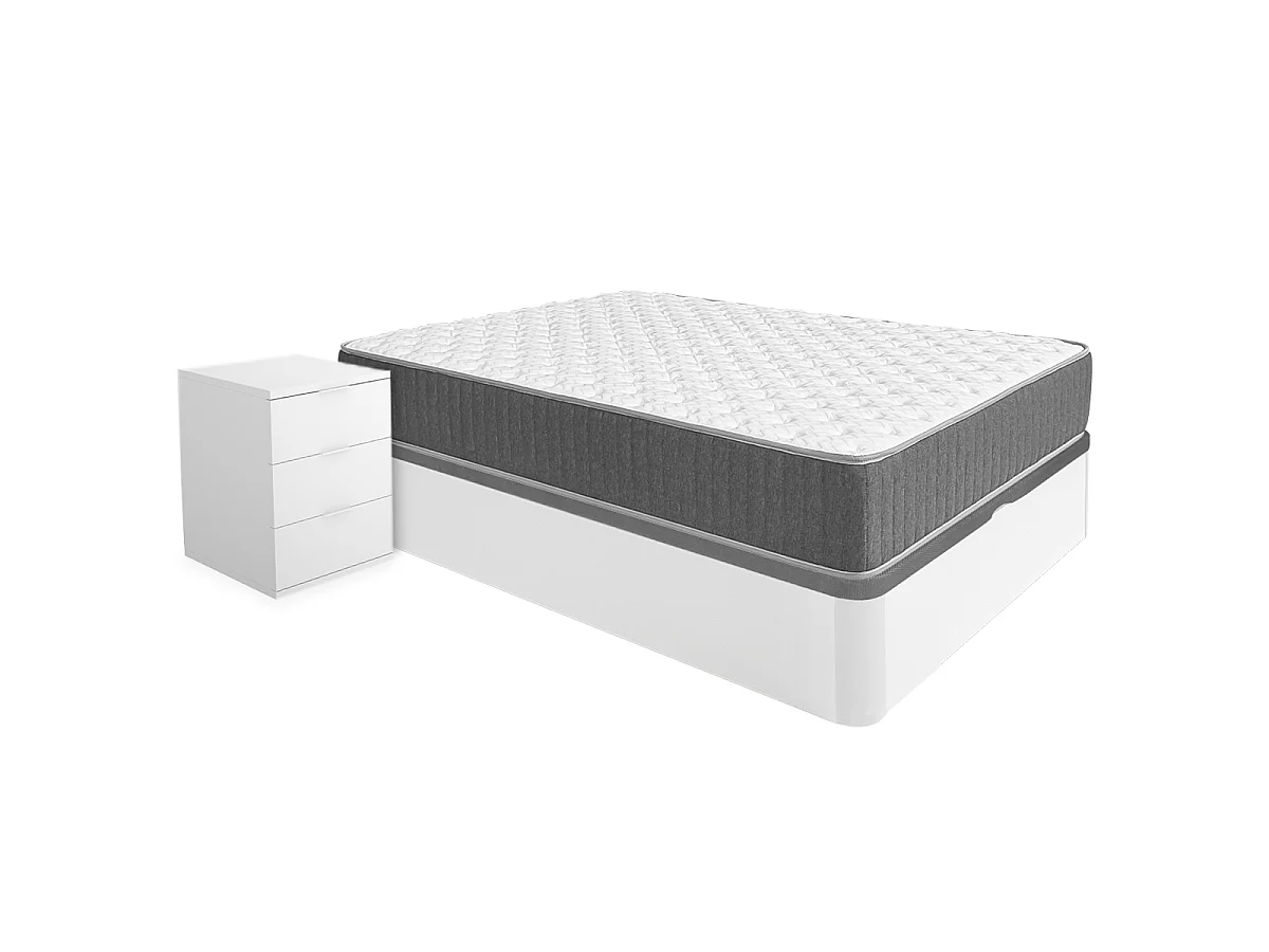 Pack ahorro matrimonio Canapé Round con Colchón viscoelástico y muelles Aurea 135 x 190 cm y 2 Mesitas de noche Rio| Montaje Incluido (Solo canapé)