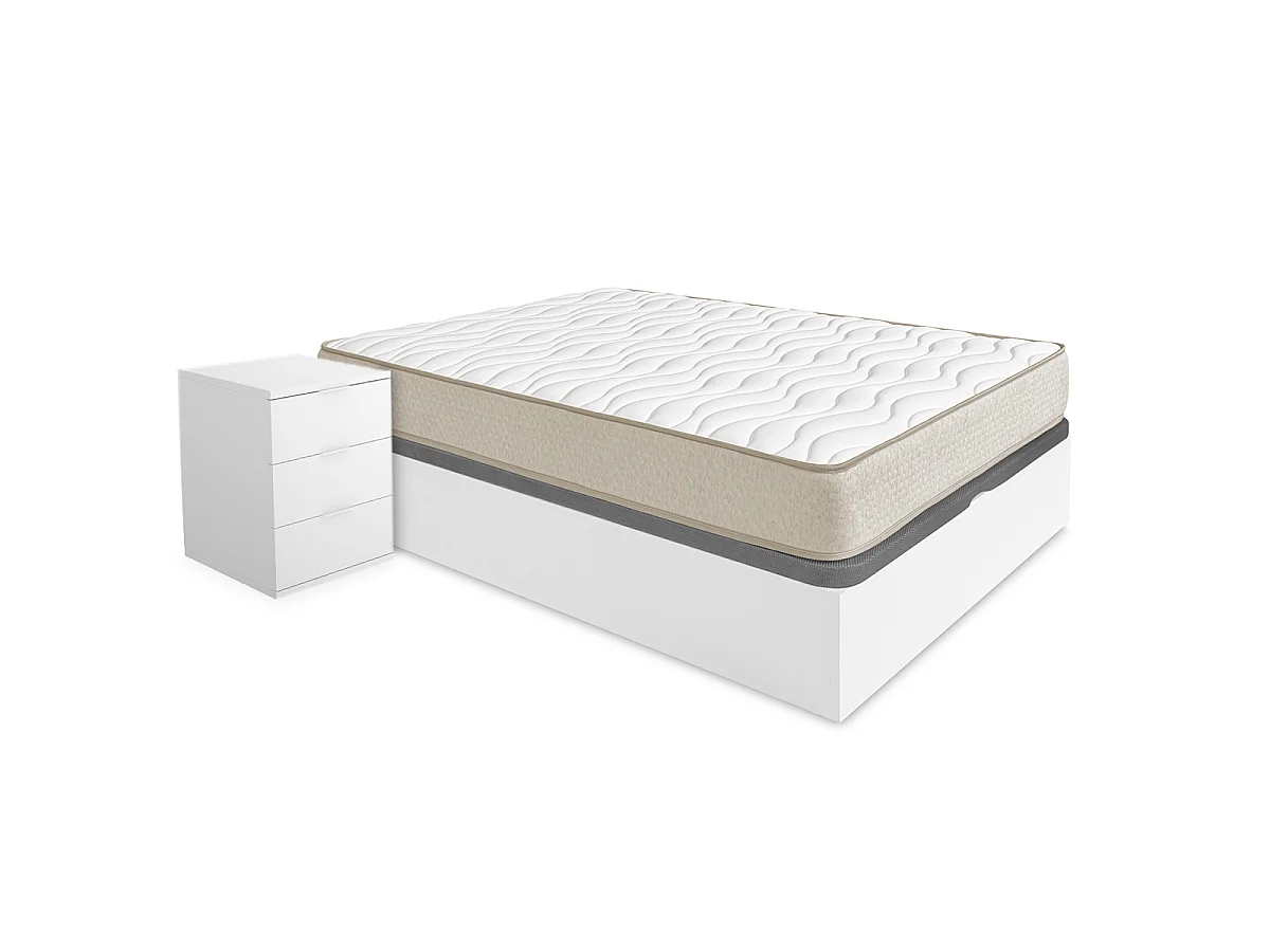 Pack ahorro matrimonio Canapé Nest con Colchón viscoelástico Nova Plus 135 x 190 cm y 2 Mesitas de noche Rio| Montaje Incluido (Solo canapé)