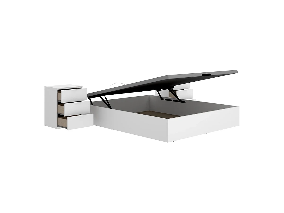 Pack ahorro matrimonio Canapé Nest con Colchón viscoelástico Nova Plus 135 x 190 cm y 2 Mesitas de noche Rio| Montaje Incluido (Solo canapé)