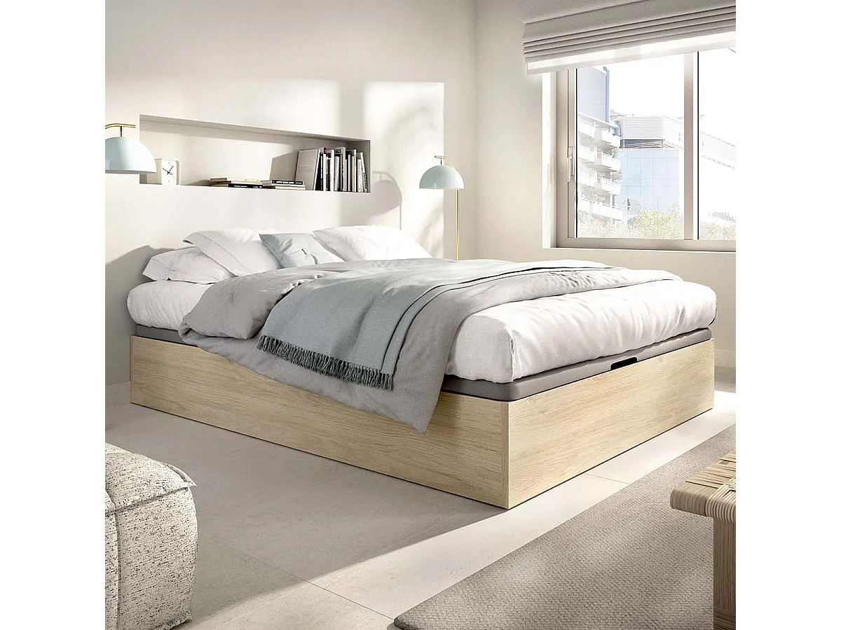 Pack ahorro matrimonio Canapé abatible Nest Roble con Colchón viscoelástico Nova Plus 150 x 190 cm| Montaje Incluido (Solo canapé)