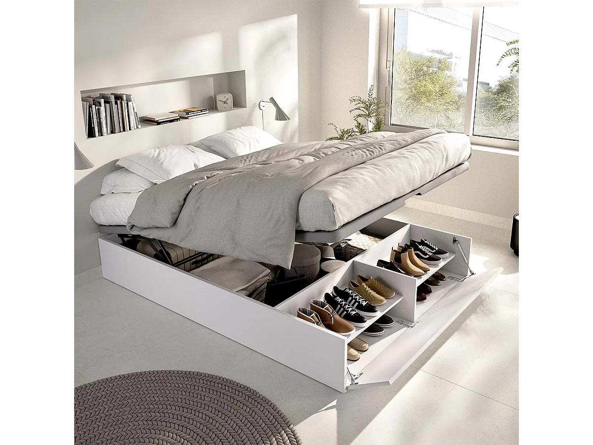Pack ahorro matrimonio Canapé con zapatero Lan y Colchón viscoelástico y muelles Aurea 150 x 190 cm| Montaje Incluido (Solo canapé)