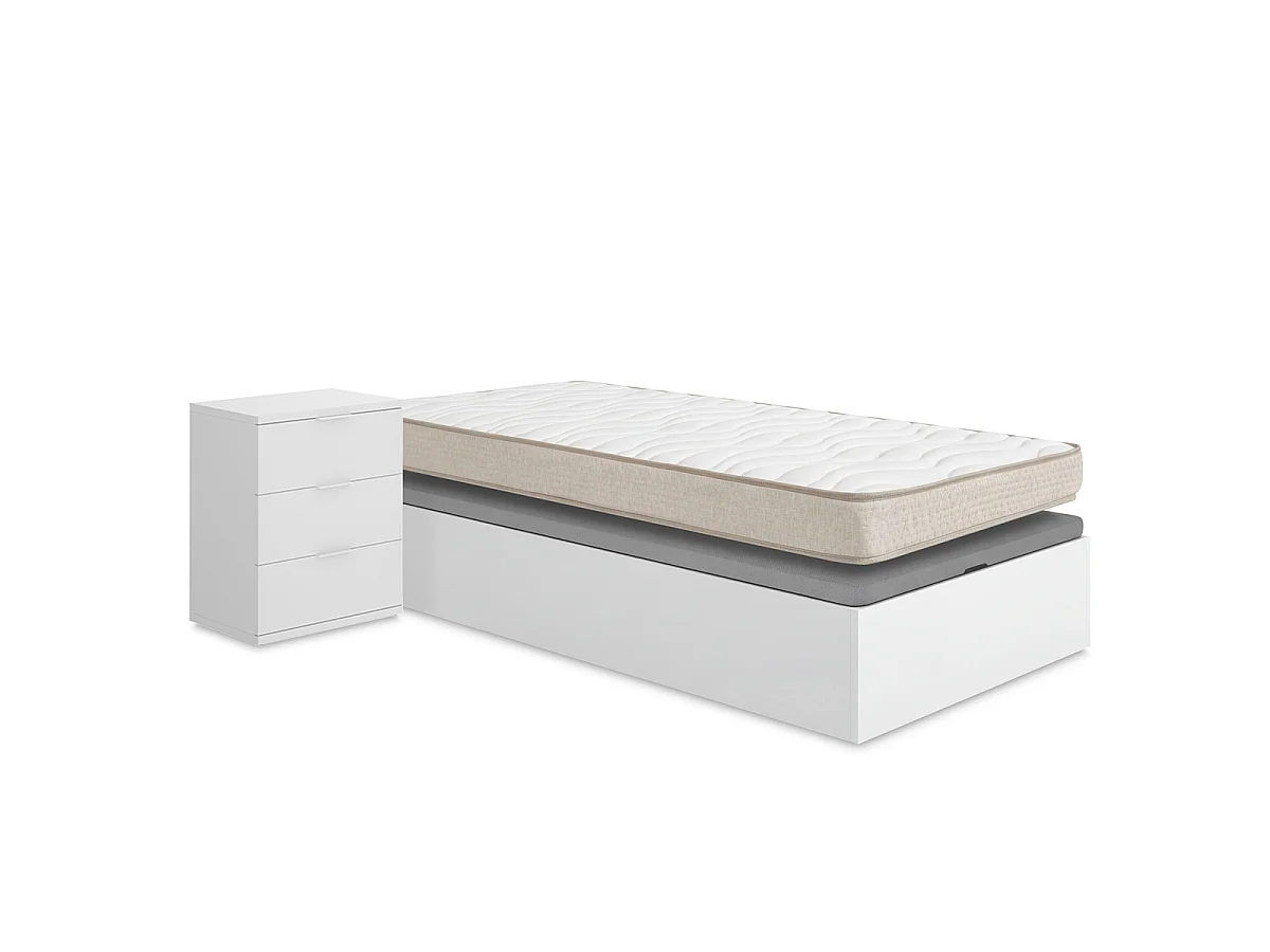 Pack ahorro juvenil Canapé Nest con Colchón viscoelástico Nova 90 x 190 cm y Mesita de noche Rio| Montaje Incluido (Solo canapé)