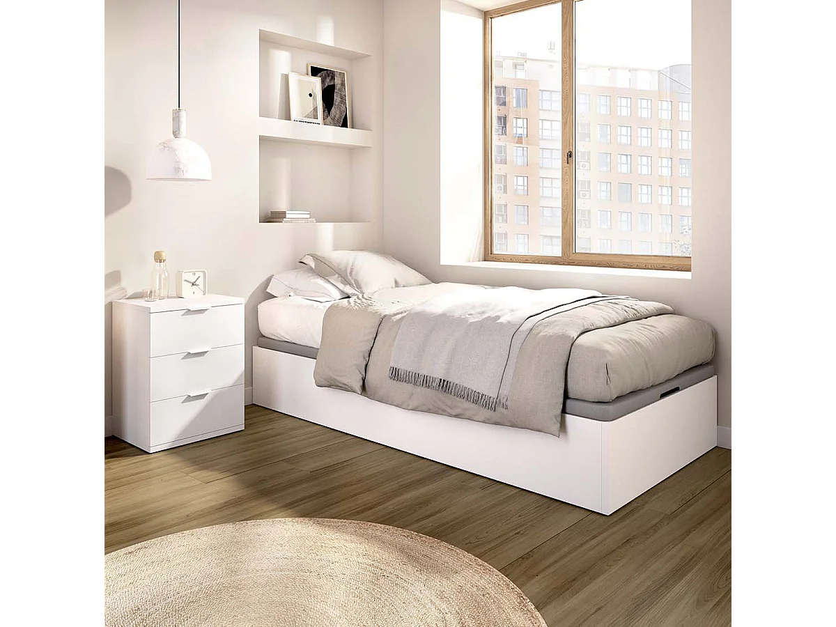 Pack ahorro juvenil Canapé Nest con Colchón viscoelástico Nova 90 x 190 cm y Mesita de noche Rio| Montaje Incluido (Solo canapé)