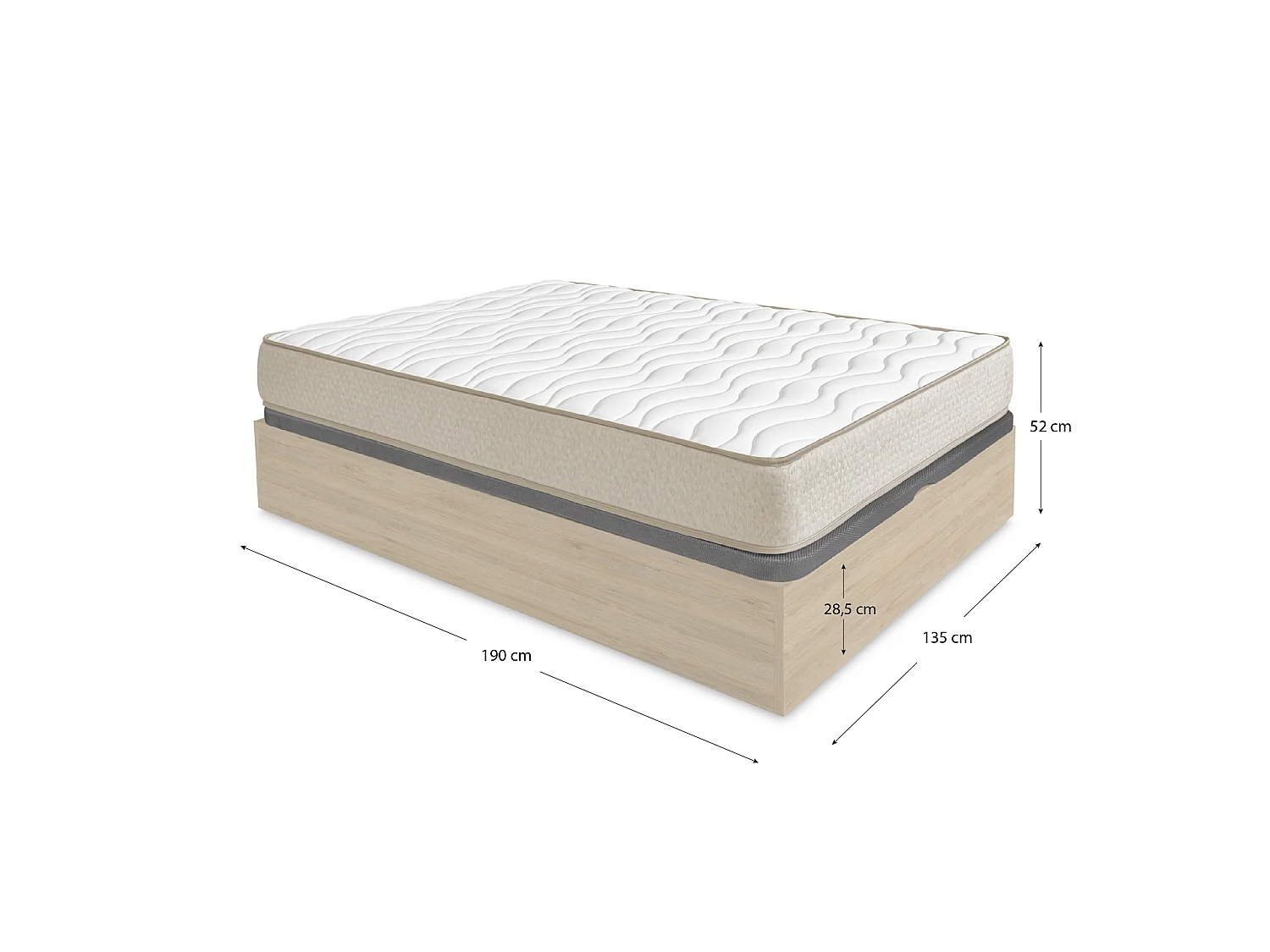 Pack ahorro matrimonio Canapé abatible Nest Roble con Colchón viscoelástico Nova Plus 135 x 190 cm| Montaje Incluido (Solo canapé)
